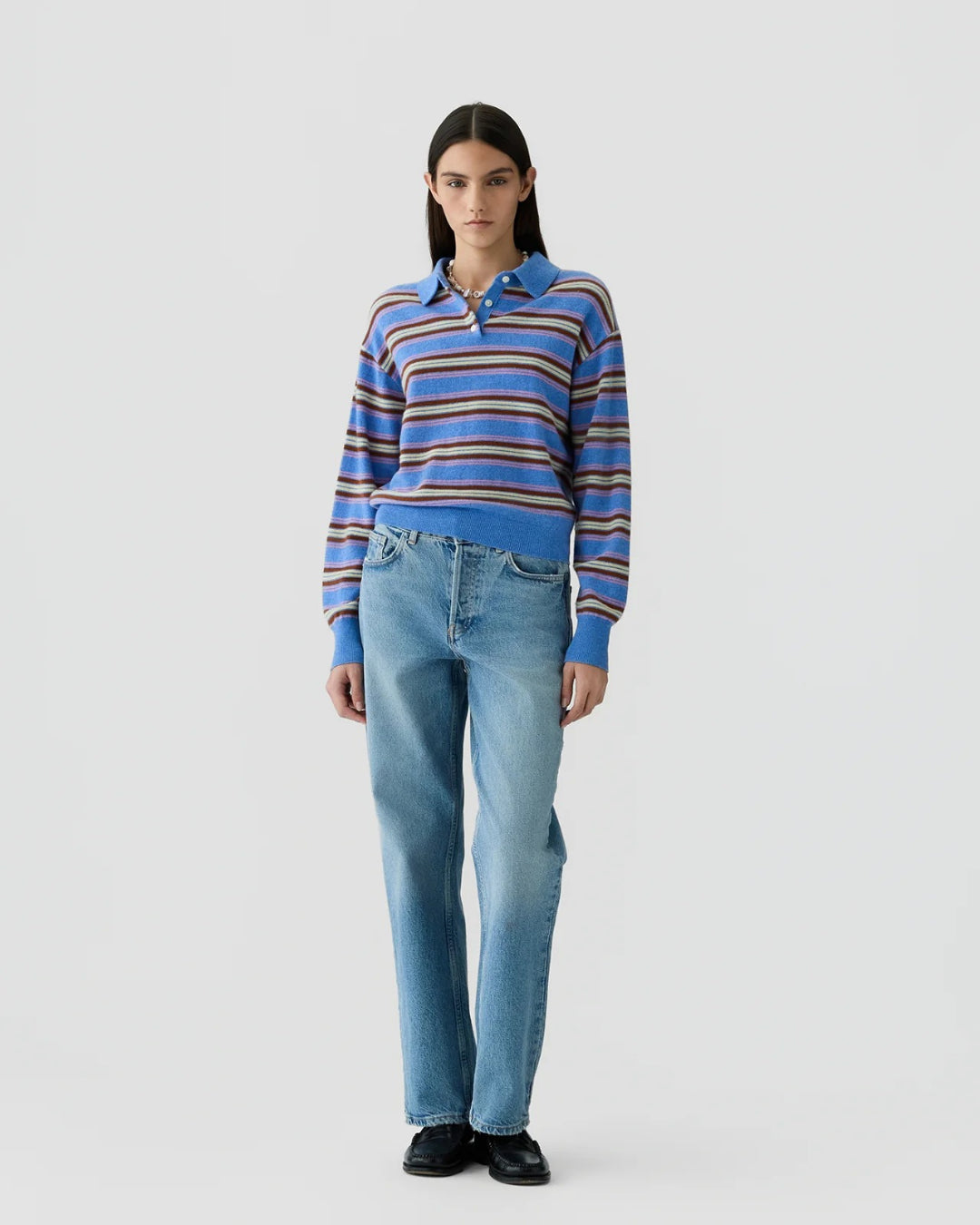 Jersey Collegiate Stripe Polo W43810JL DLFBLCO GUEST IN RESIDENCE
