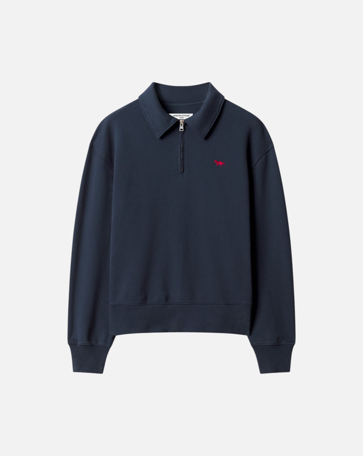 Polo Profile Fox Zipped Polo Sweatshirt MRMJS08KM0340 0413 MAISON KITSUNE