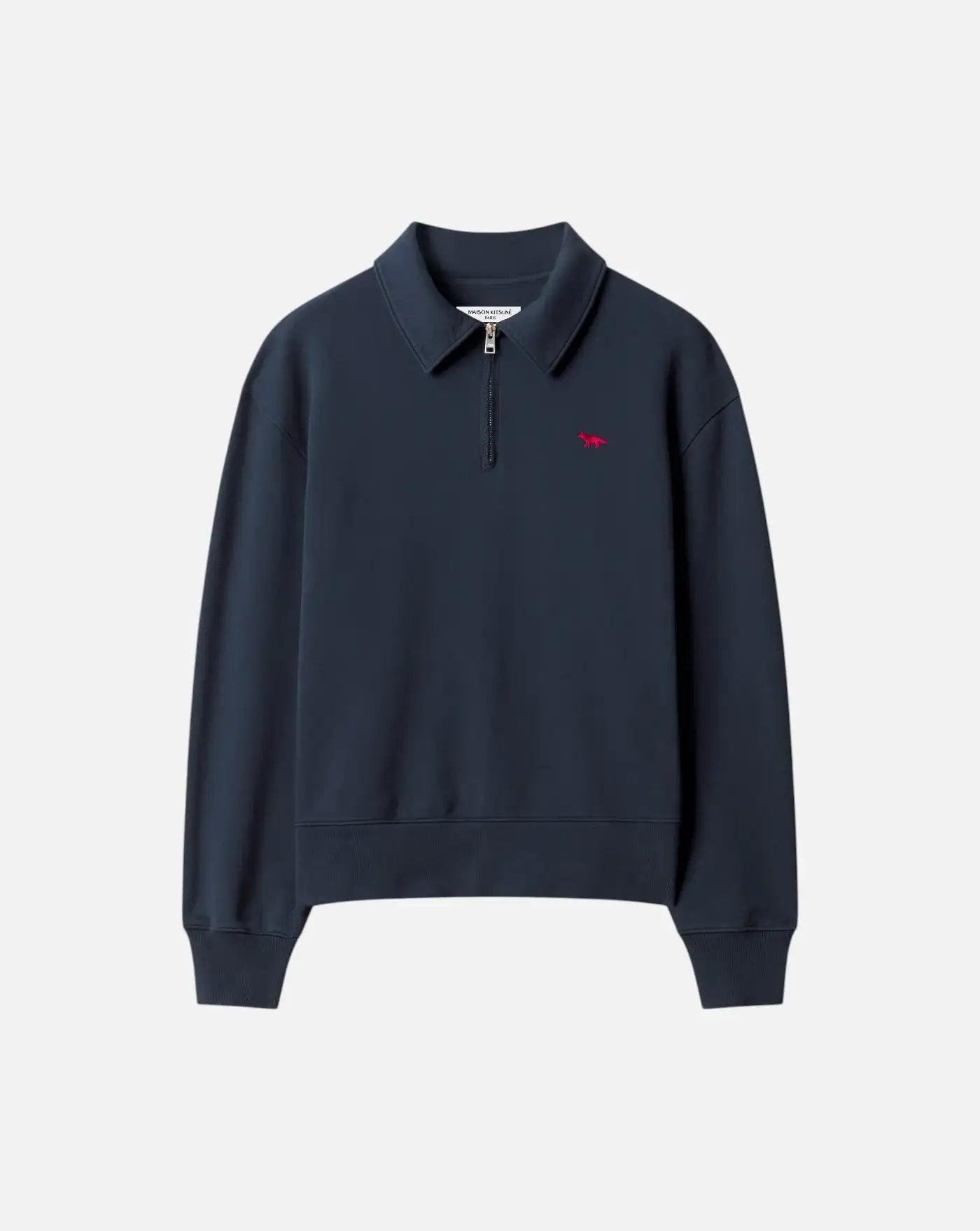 Polo Profile Fox Zipped Polo Sweatshirt MRMJS08KM0340 0413 MAISON KITSUNE