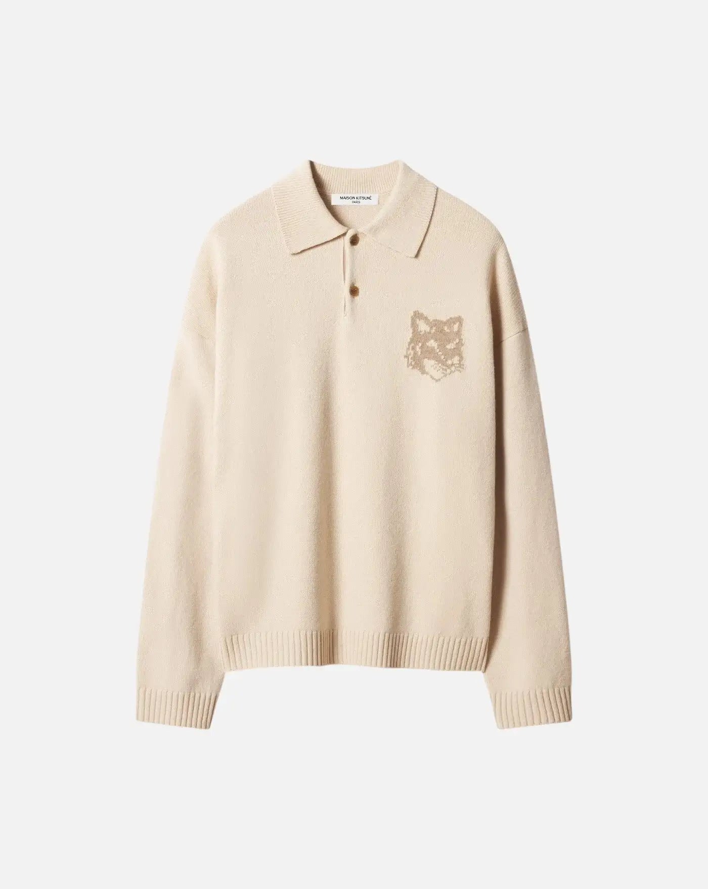 Polo Maison Kitsune Fox Head Intarsia Merino Polo Jumper MRMKL00KM0329 0625 MAISON KITSUNE