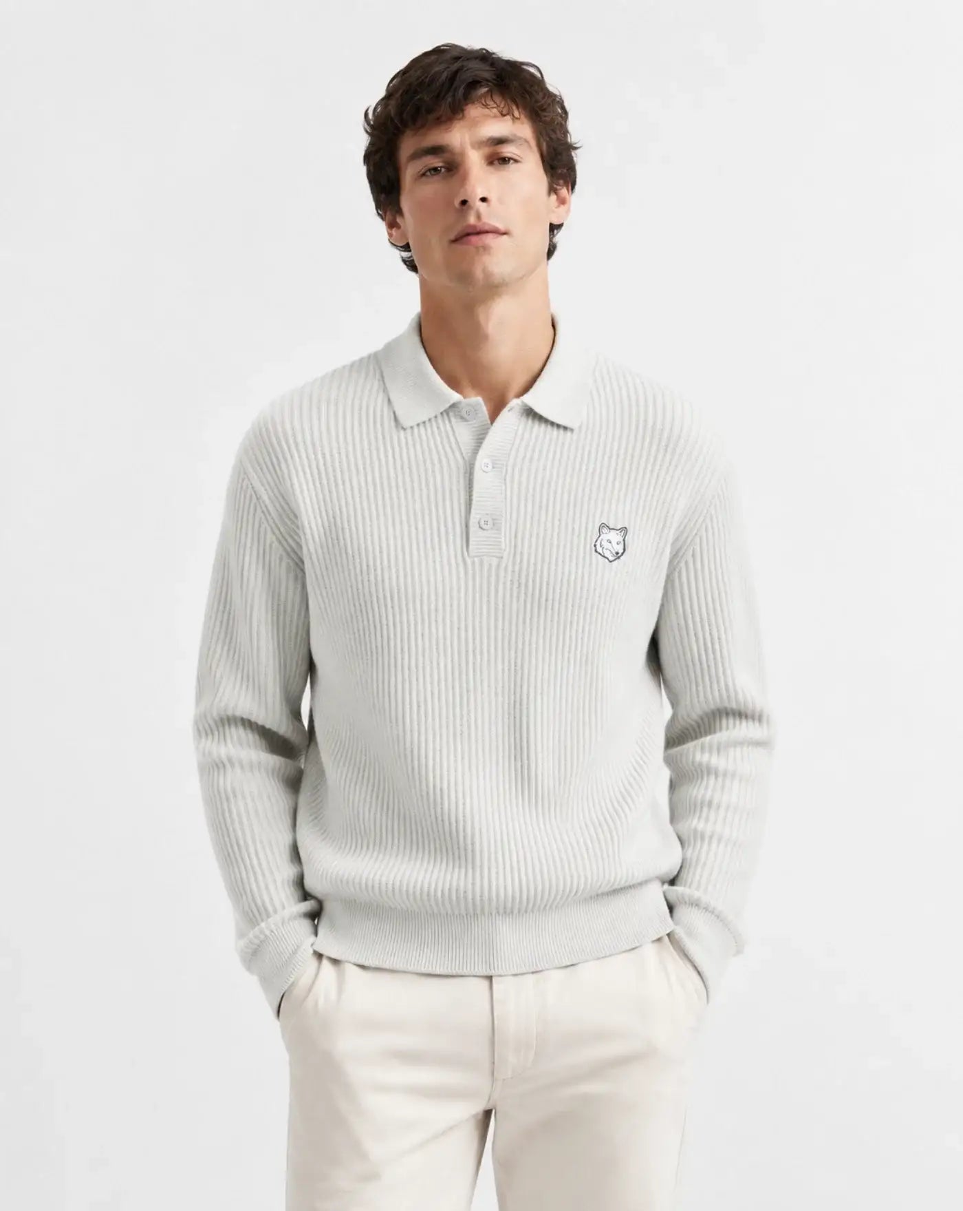 Polo Maison Kitsune Fox Head Wool Ribbed Polo Jumper PM00213KT1149 H120 MAISON KITSUNE