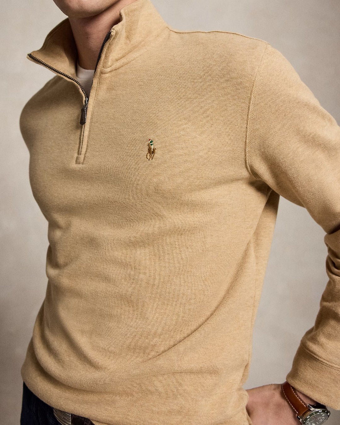 Jersey Polo Ralph Lauren Knit-Half Zip 710P07411006 CLASSIC CAMEL HEATHER POLO RALPH LAUREN