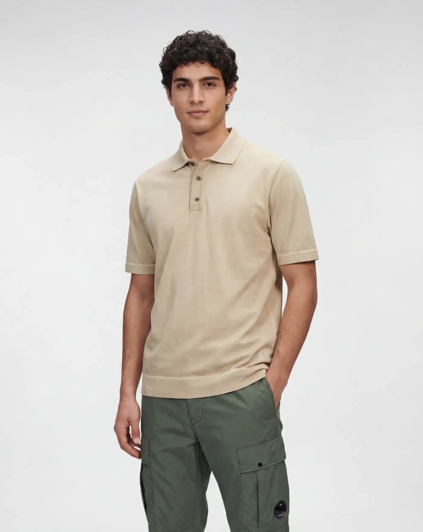 Polo C.P. Company Cotton Crepe Double Dyed 20CMKN204A110646S 313 CEMENT C.P. COMPANY
