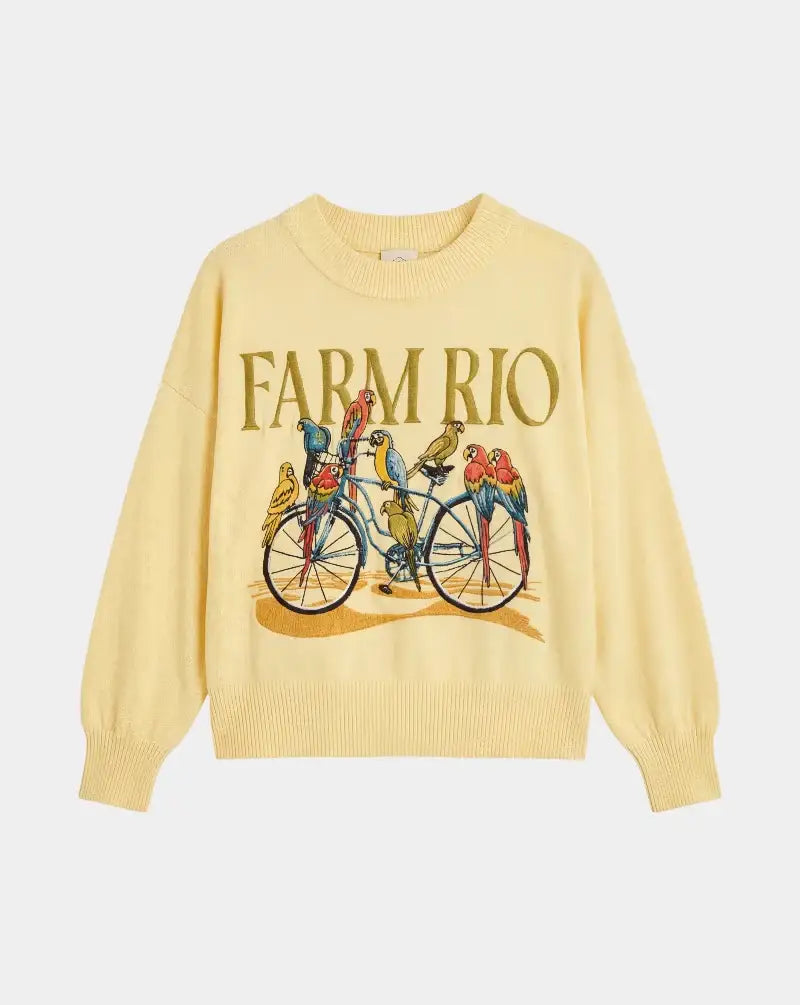 Jersey Farm Rio Birds Bicycle Embroidery Sweater 358961 L0032 FARM RIO