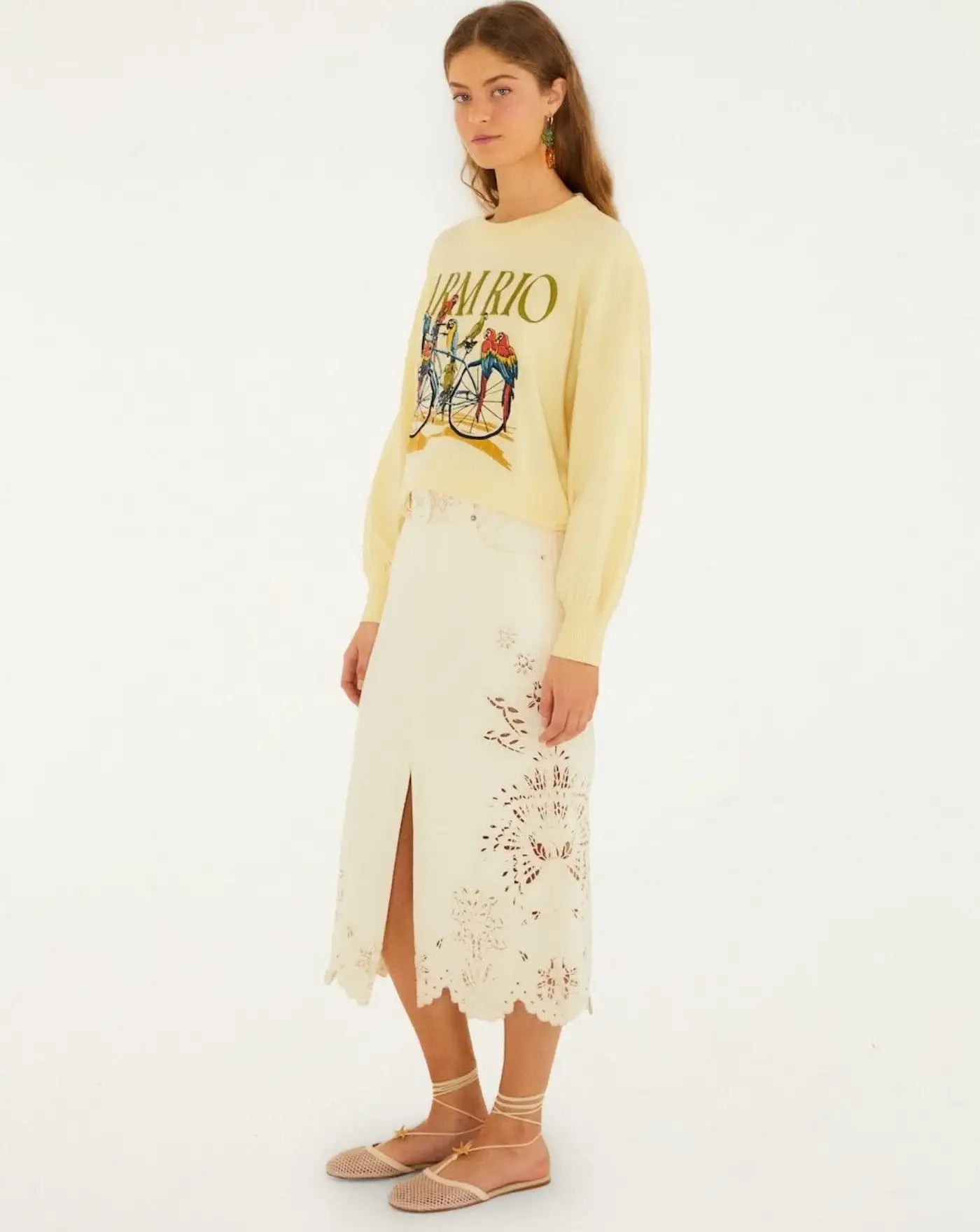 Jersey Farm Rio Birds Bicycle Embroidery Sweater 358961 L0032 FARM RIO