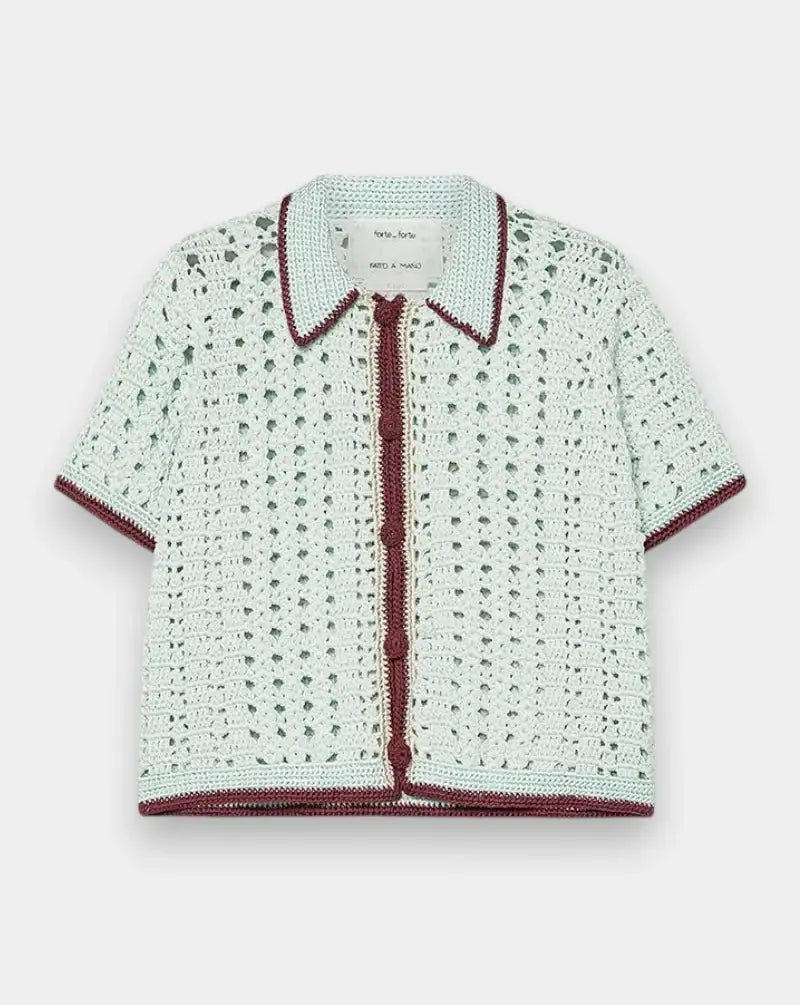 Blusa Forte Forte Cable Luxe Handmade Crochet Polo Shirt 14933 6081 FORTE FORTE