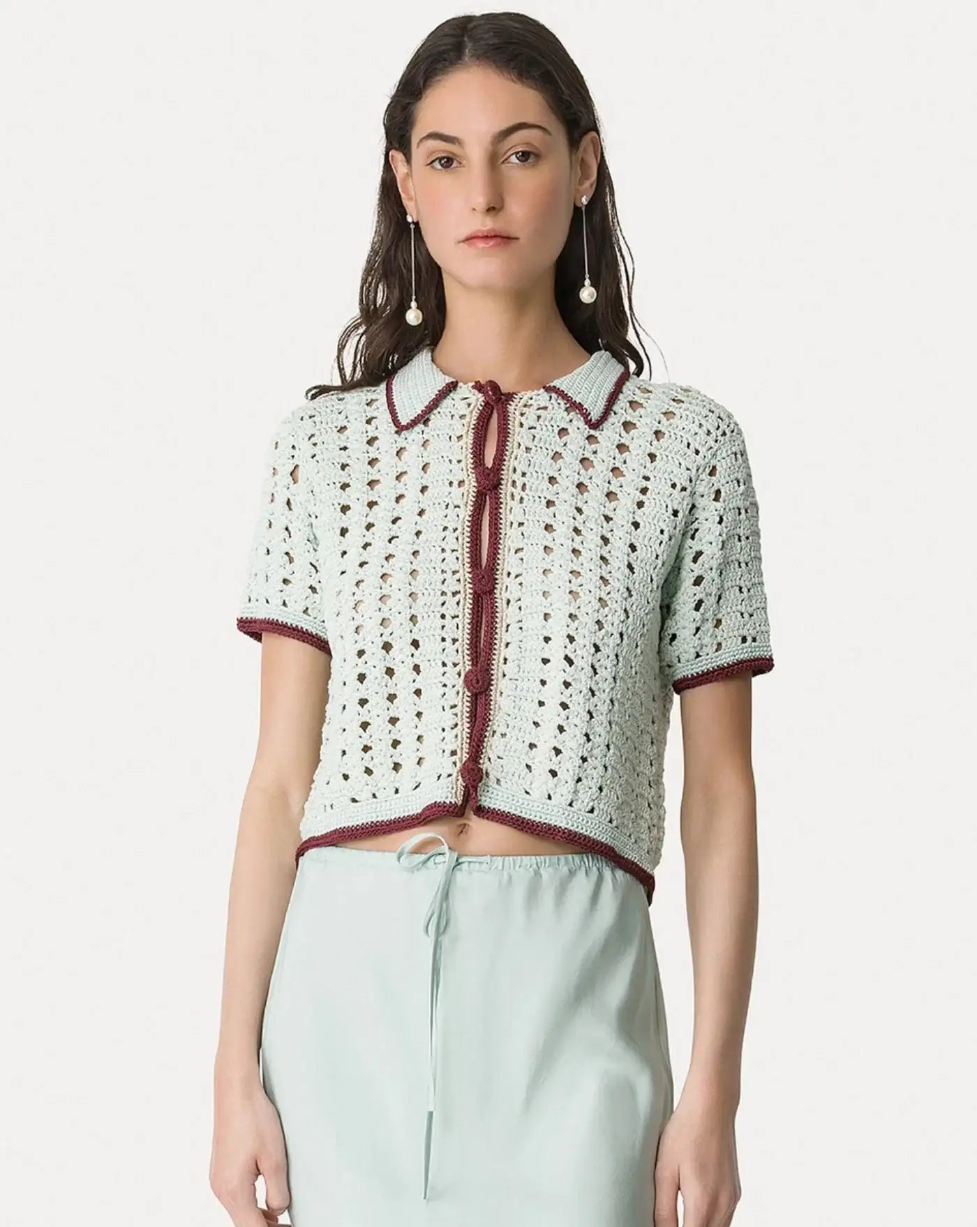Blusa Forte Forte Cable Luxe Handmade Crochet Polo Shirt 14933 6081 FORTE FORTE