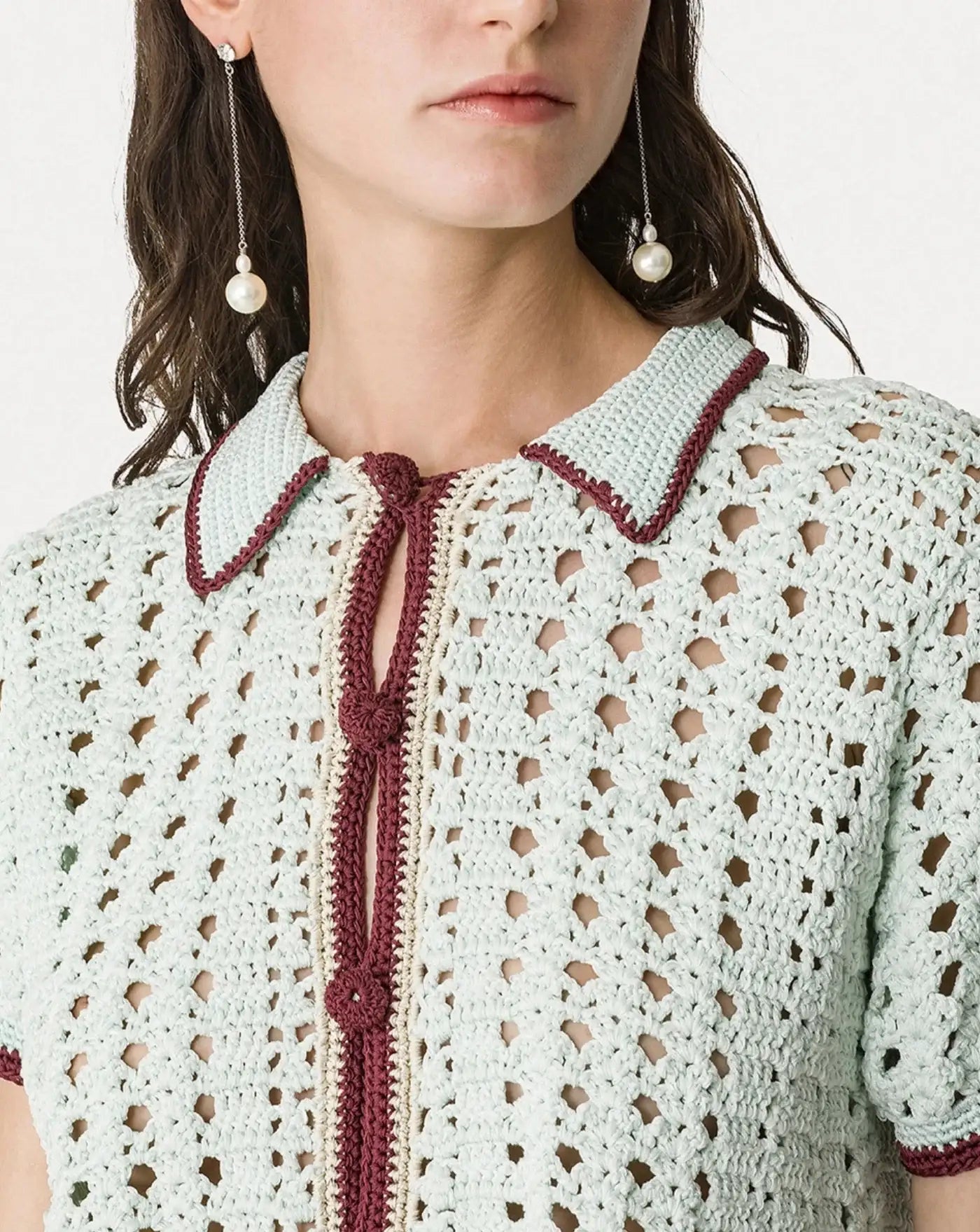 Blusa Forte Forte Cable Luxe Handmade Crochet Polo Shirt 14933 6081 FORTE FORTE