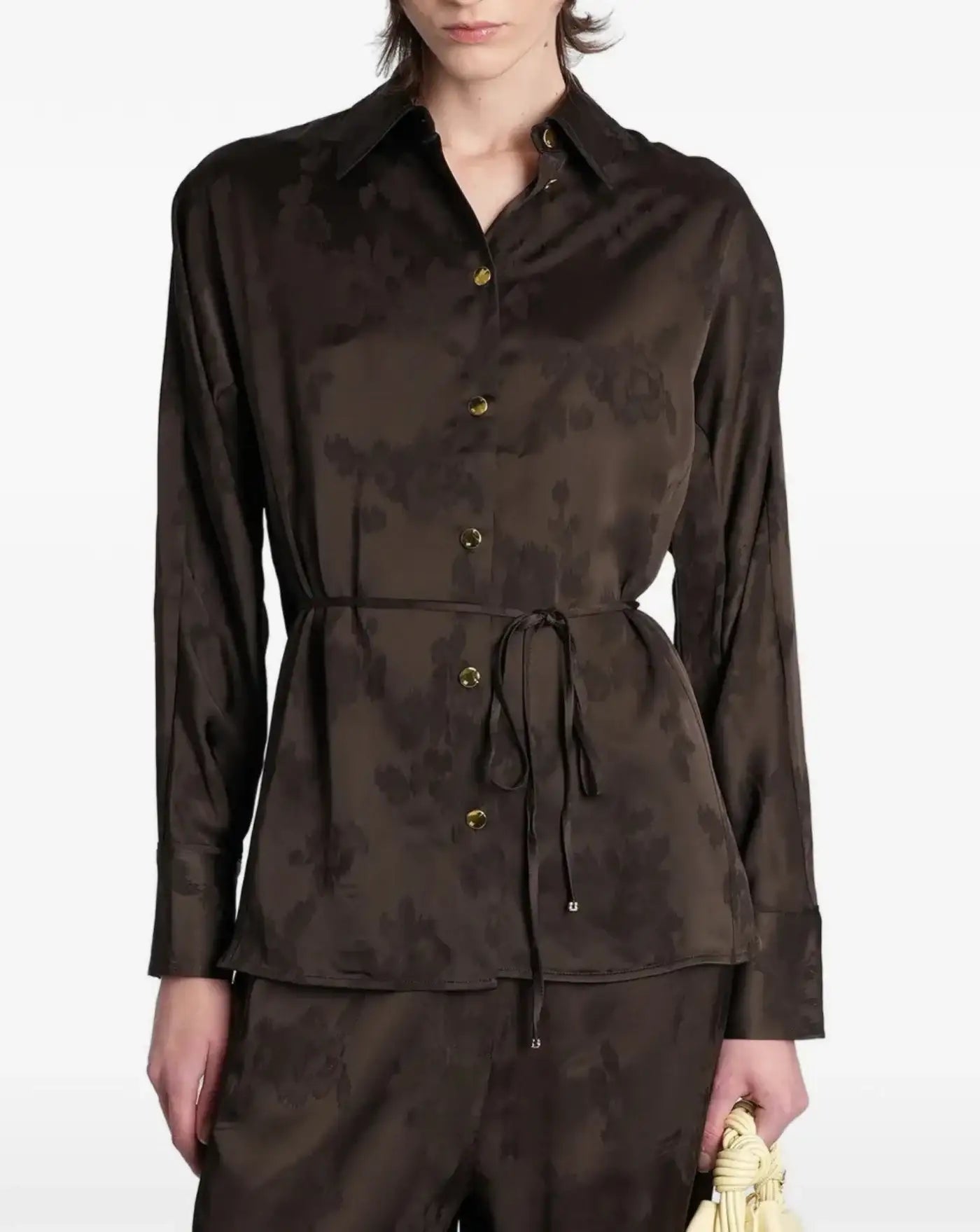 Camisa Ganni Fluid Satin Jacquard A1040264 ZWX DEMITASSE GANNI