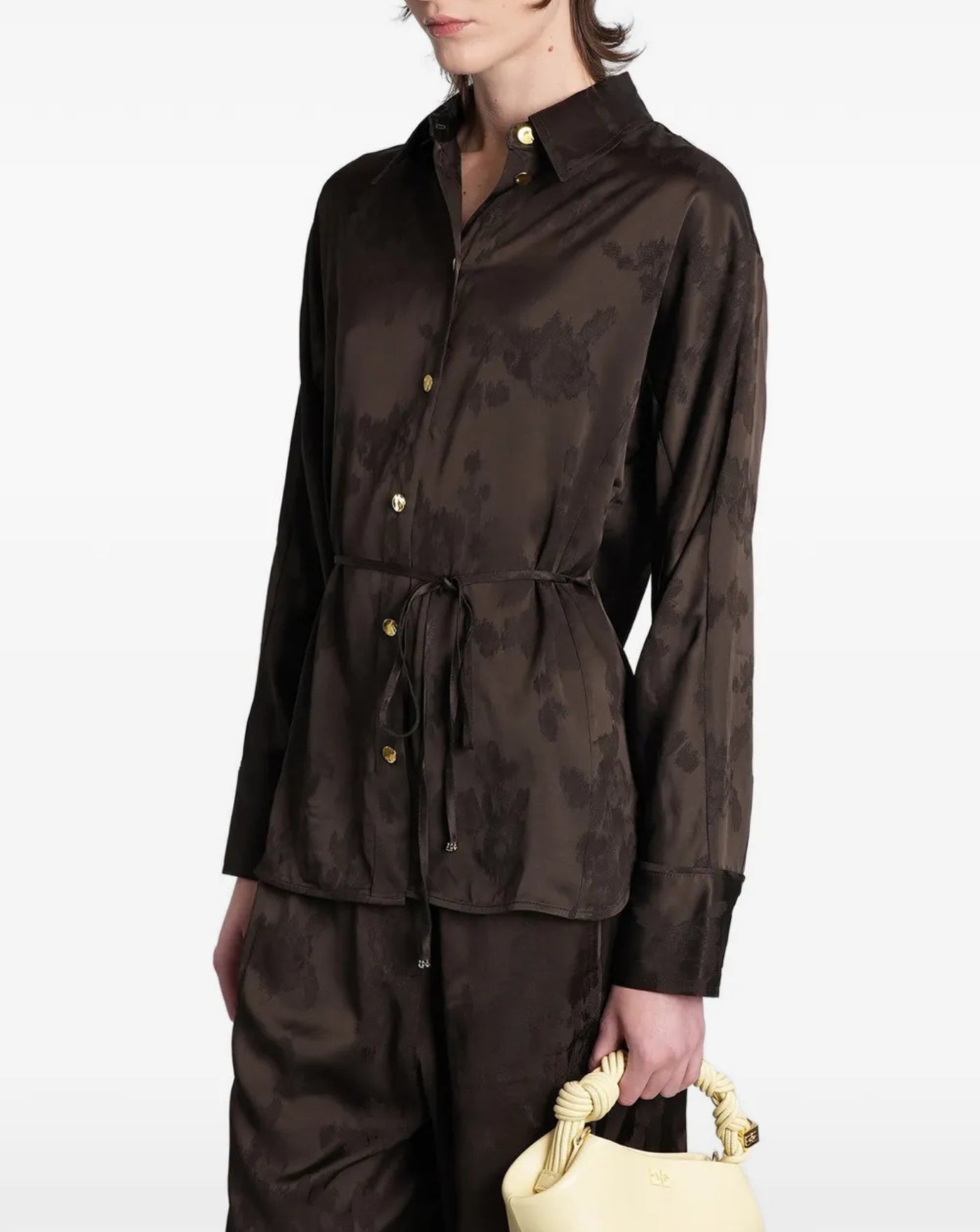 Camisa Ganni Fluid Satin Jacquard A1040264 ZWX DEMITASSE GANNI