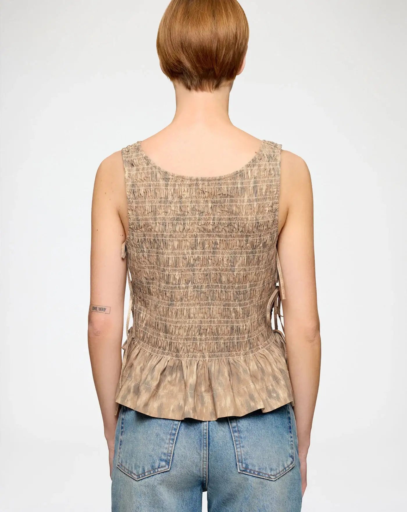 Blusa Ganni Smock Top in Printed Stretch A1040271 ZZZ BURRO GANNI