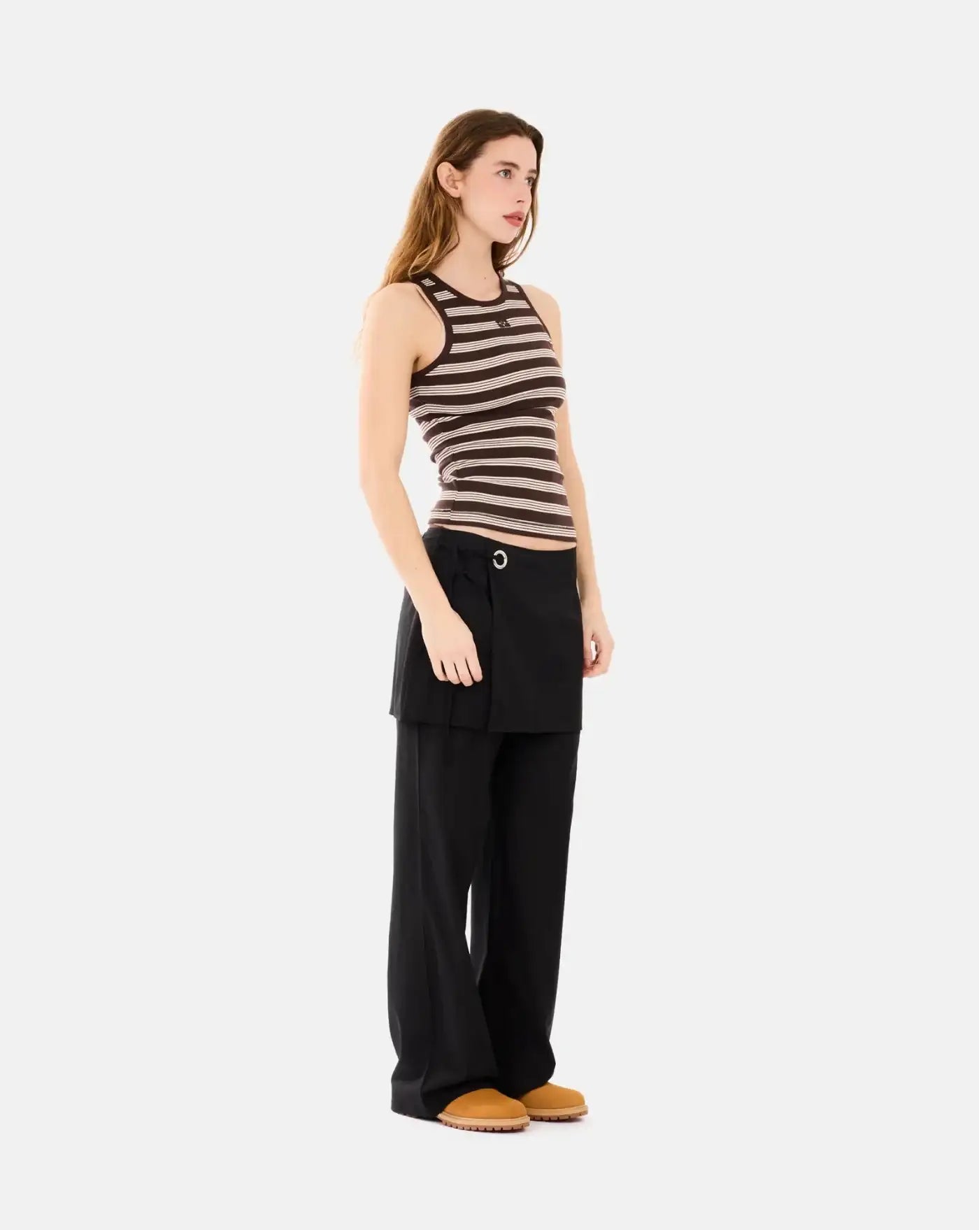 Top Ganni Soft Cotton Rib Tank Top Stripe A1050192 897BROWN GANNI