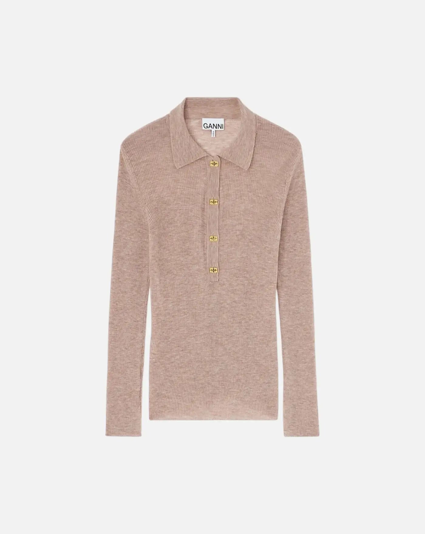 Polo de lana fina Ganni<BR/> A1070281 883 SAFARI GANNI