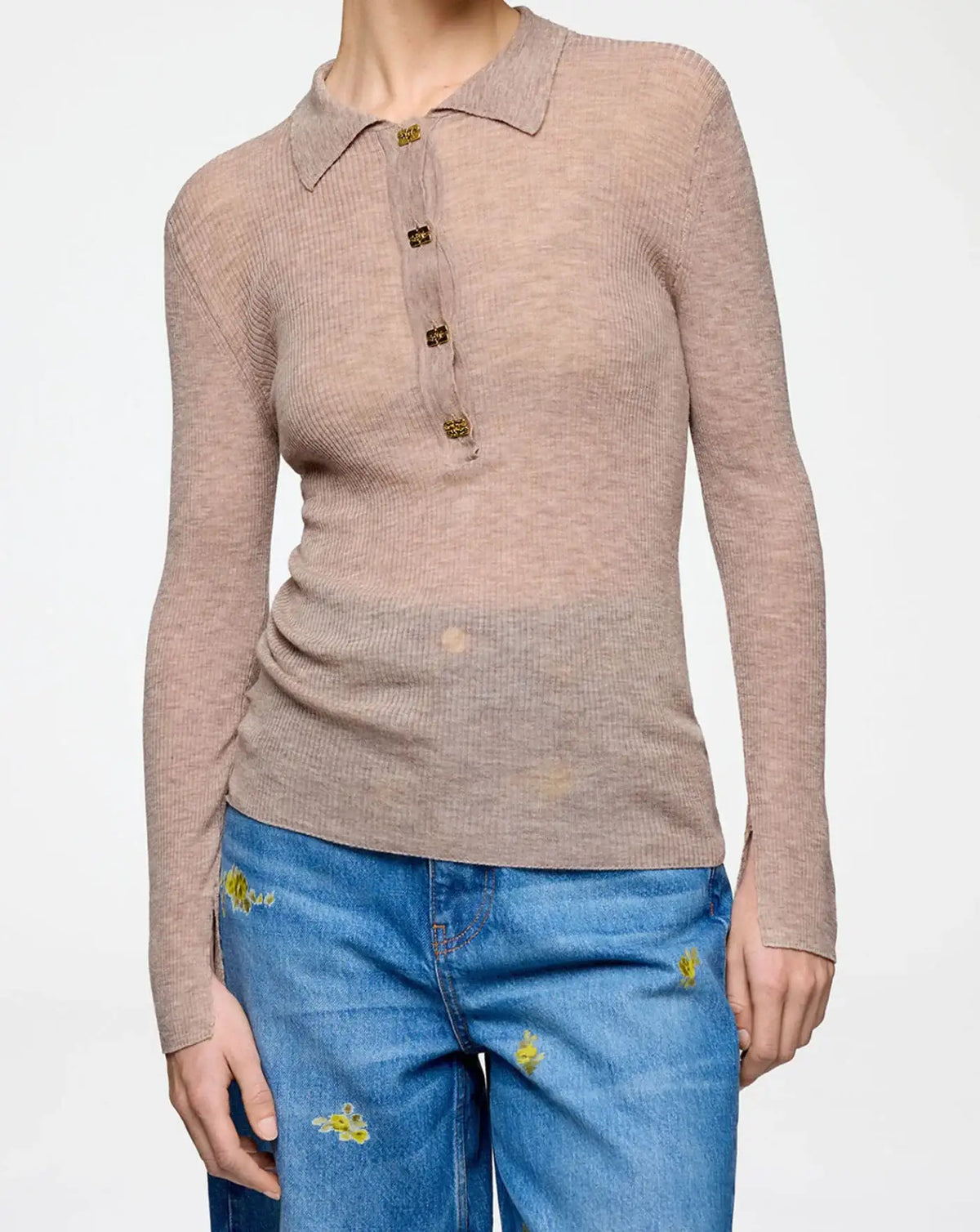 Polo de lana fina Ganni<BR/> A1070281 883 SAFARI GANNI