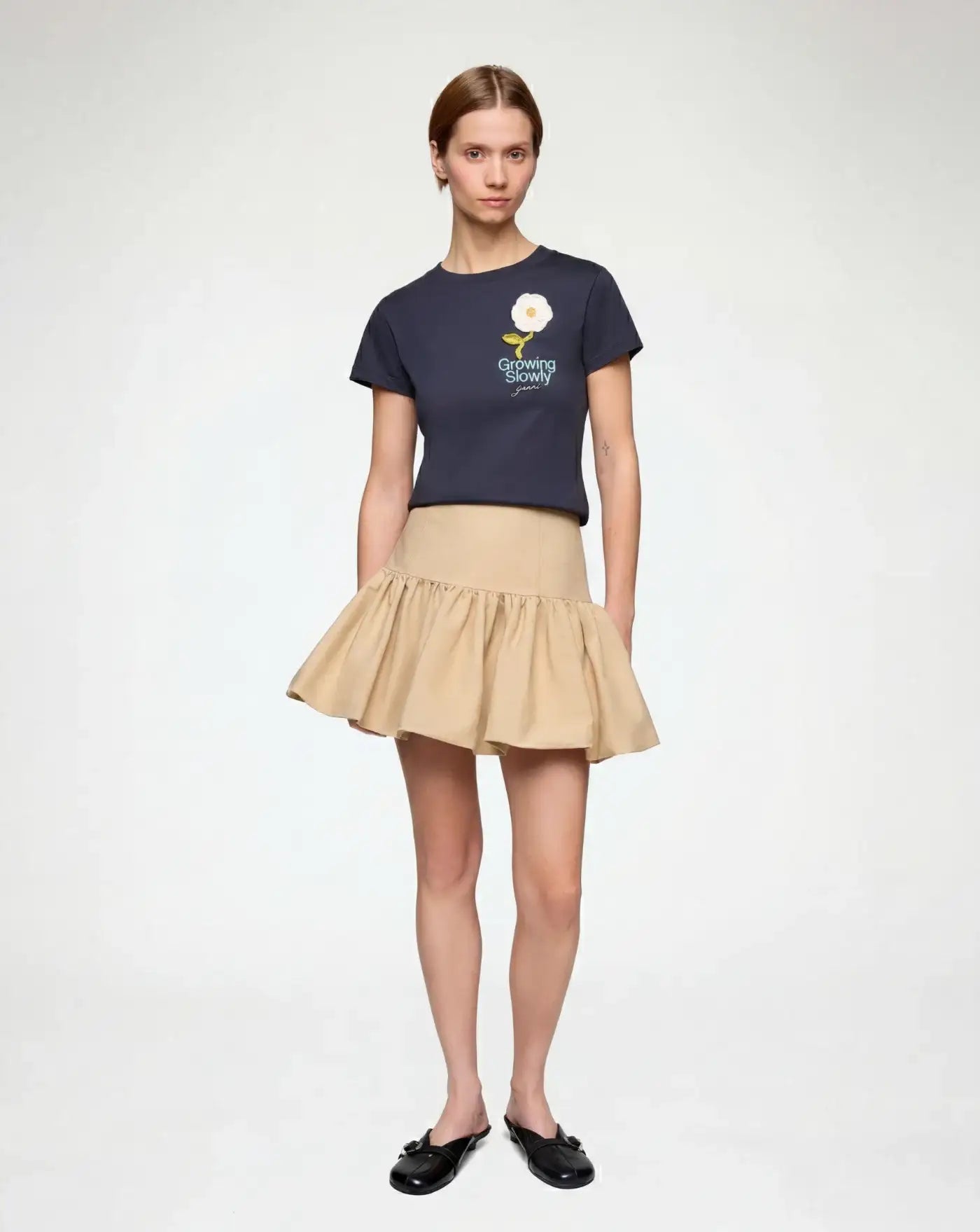 Falda Ganni Double Cotton Mini Skirt A1090243 ZZR WARM SAND GANNI