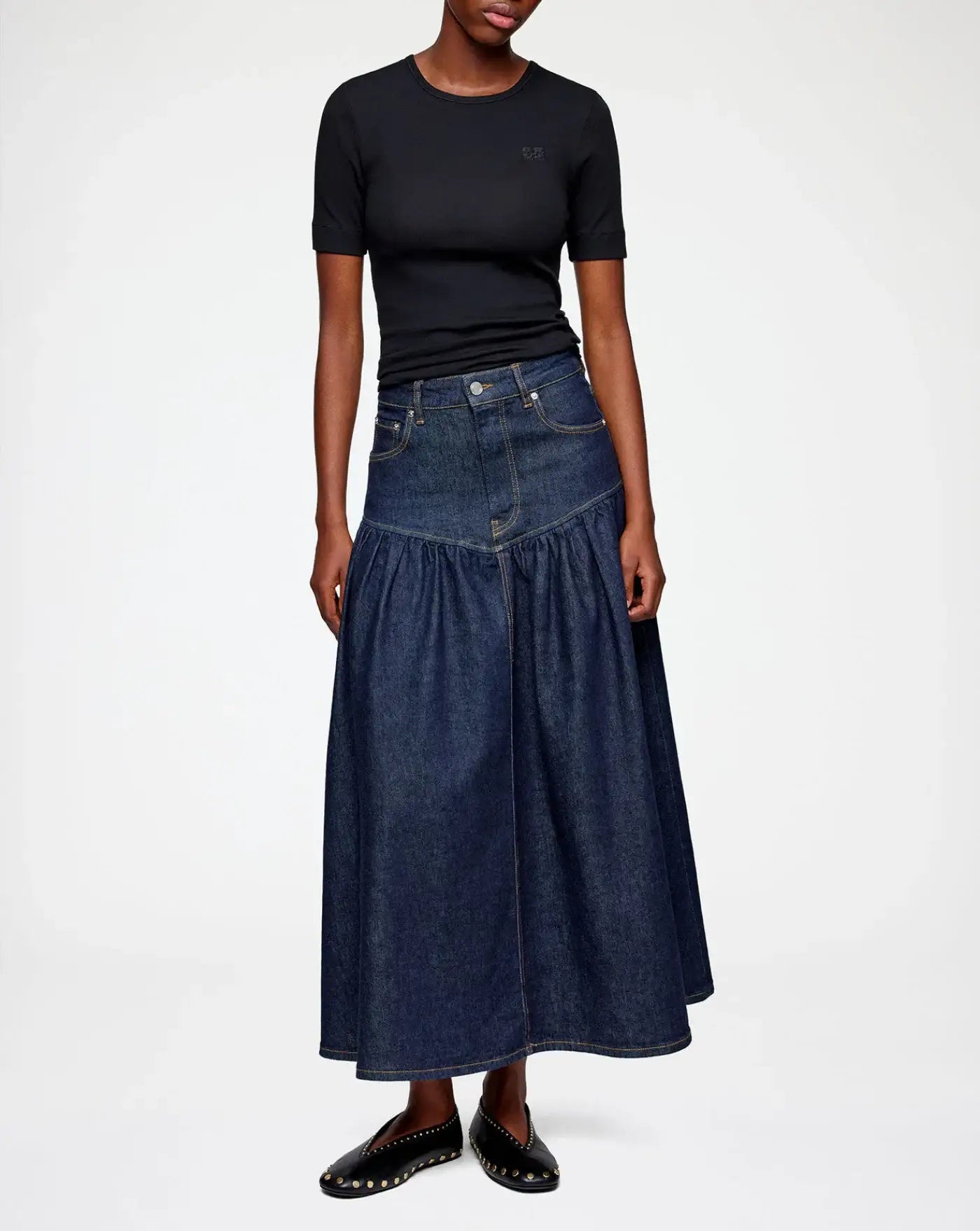 Falda Ganni Stretch Denim Long Skirt<BR/> A1090248 077 GANNI