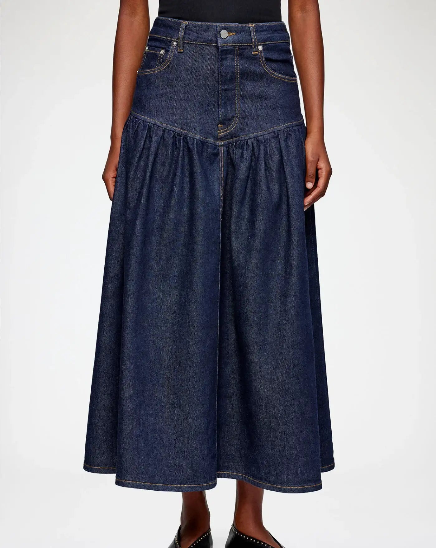 Falda Ganni Stretch Denim Long Skirt<BR/> A1090248 077 GANNI
