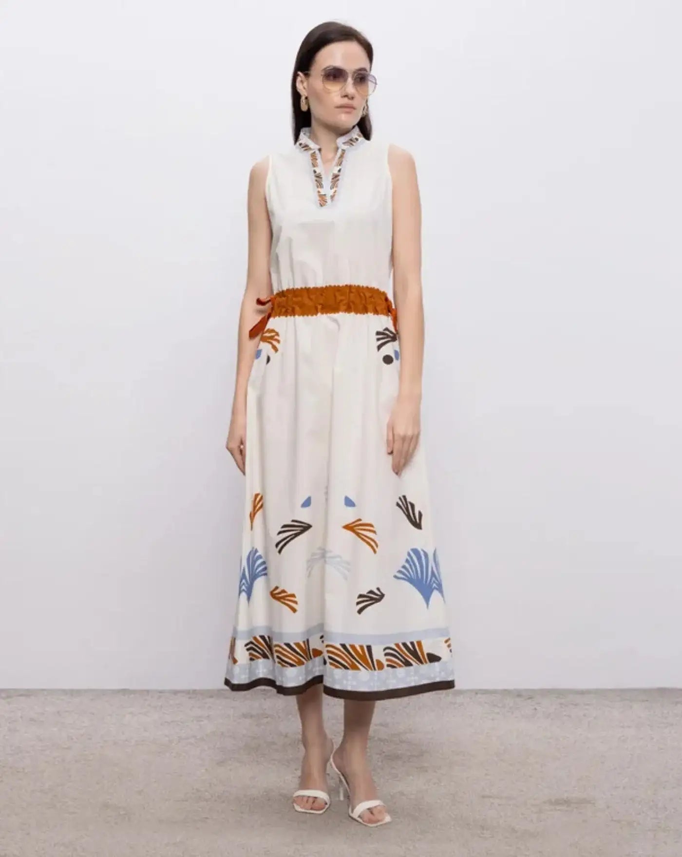 Vestido Herno Printed Belted Maxi Dress AB000080D 133209999 HERNO