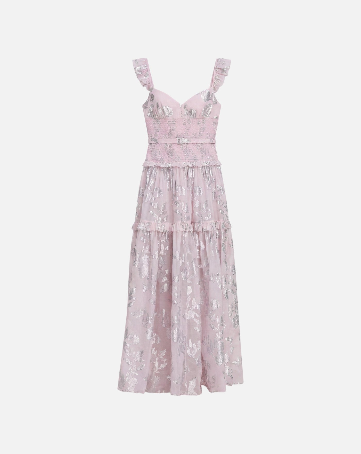 Vestido Self Portrait Pink Metallic Chiffon Flower Maxi Dress SS26009XP PINK SELF-PORTRAIT