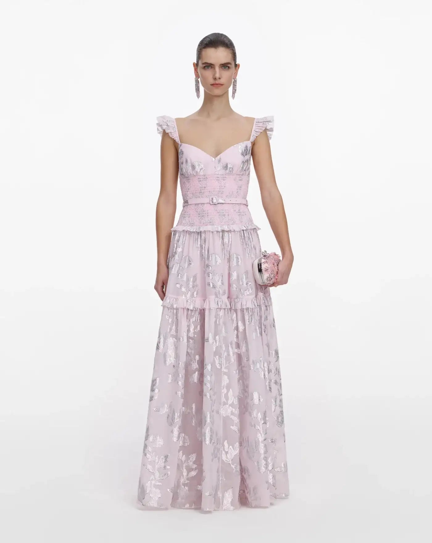 Vestido Self Portrait Pink Metallic Chiffon Flower Maxi Dress SS26009XP PINK SELF-PORTRAIT
