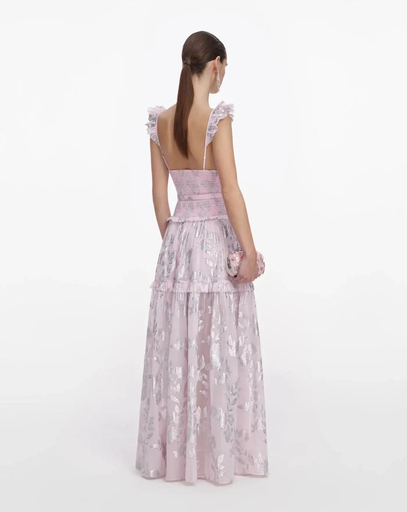 Vestido Self Portrait Pink Metallic Chiffon Flower Maxi Dress SS26009XP PINK SELF-PORTRAIT