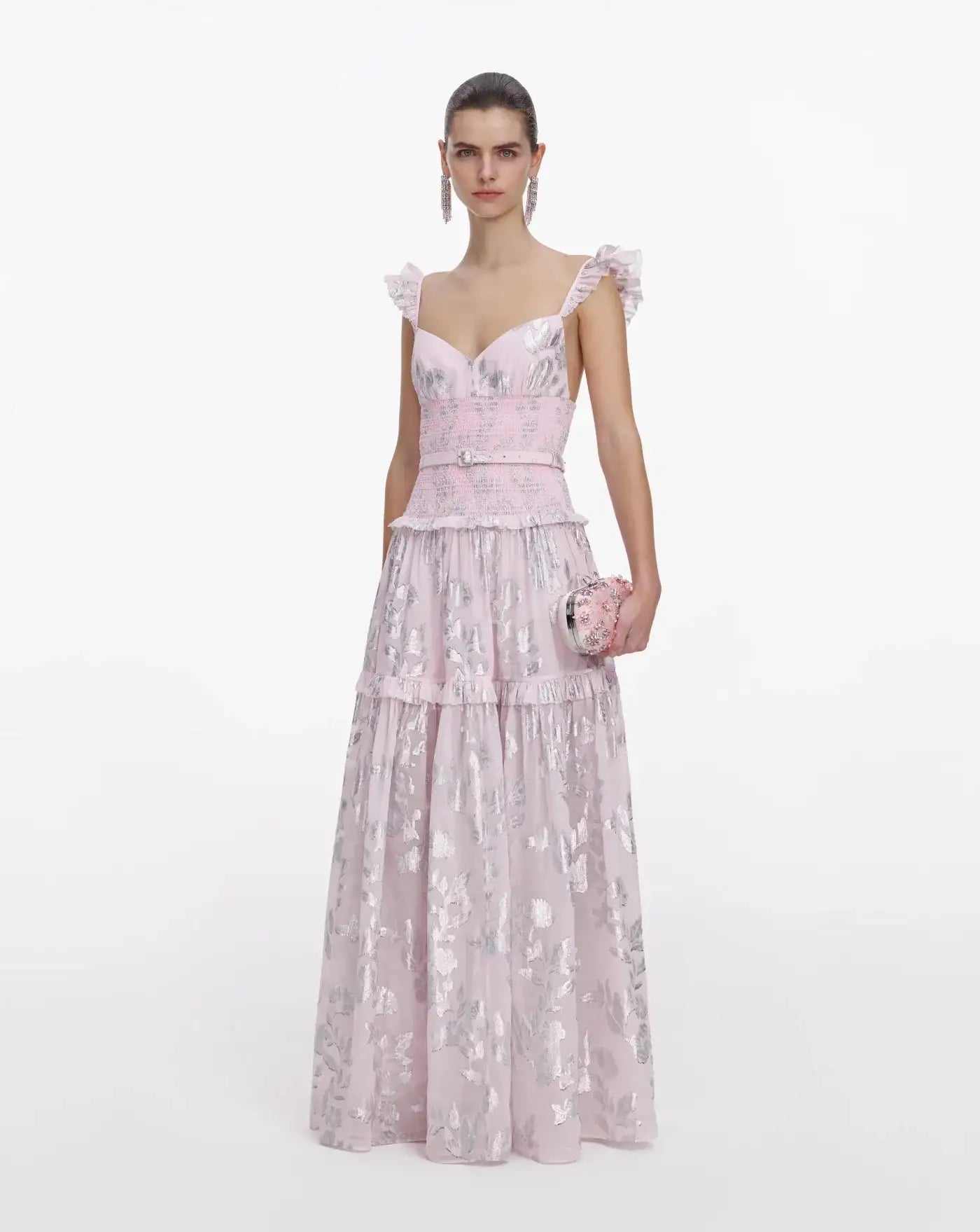 Vestido Self Portrait Pink Metallic Chiffon Flower Maxi Dress SS26009XP PINK SELF-PORTRAIT