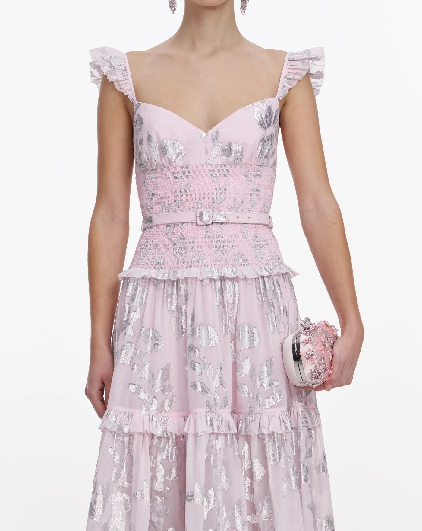 Vestido Self Portrait Pink Metallic Chiffon Flower Maxi Dress SS26009XP PINK SELF-PORTRAIT