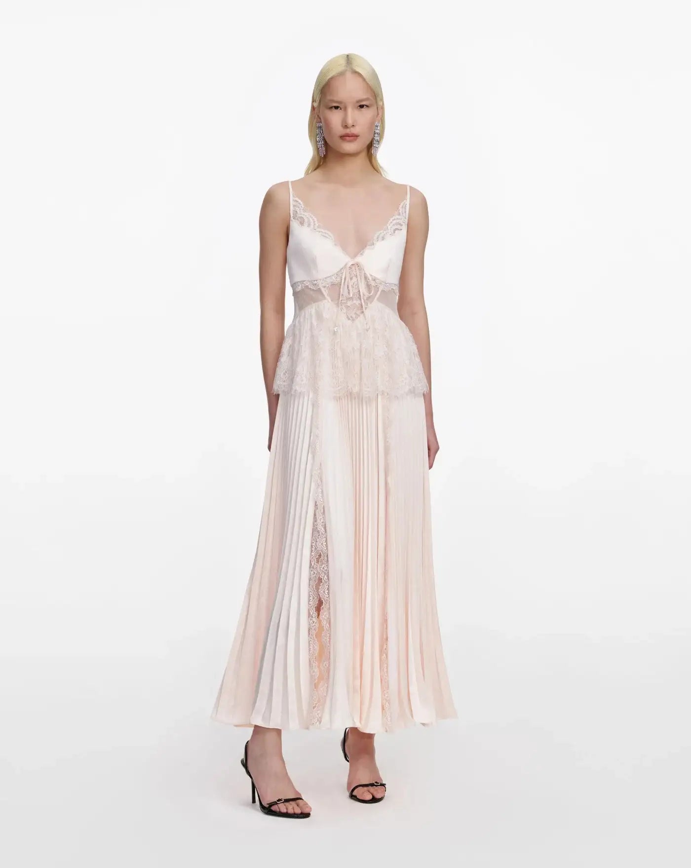 Vestido Self Portrait Blush Satin Lace Midi Dress SS26015MAP PINK SELF-PORTRAIT