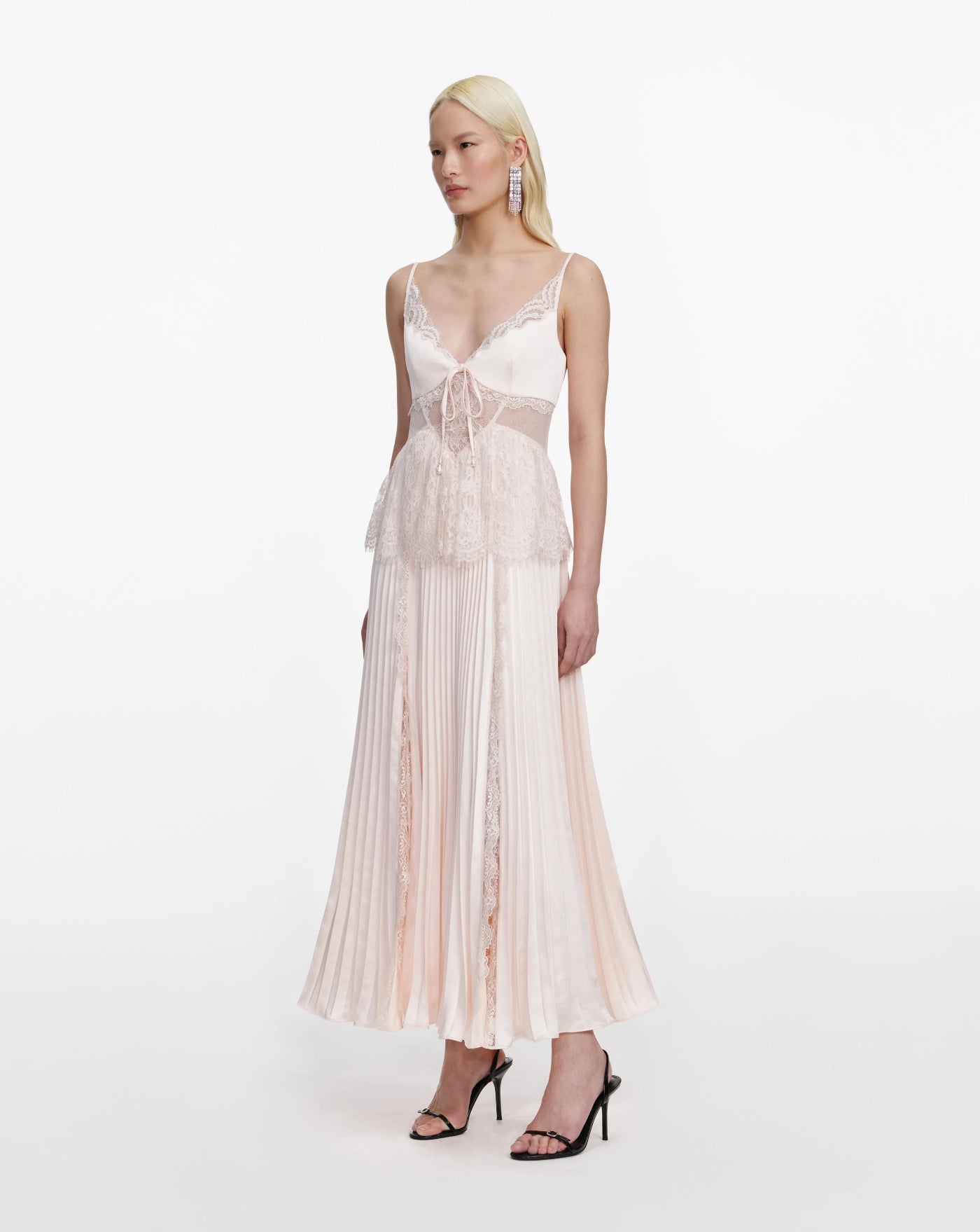 Vestido Self Portrait Blush Satin Lace Midi Dress SS26015MAP PINK SELF-PORTRAIT