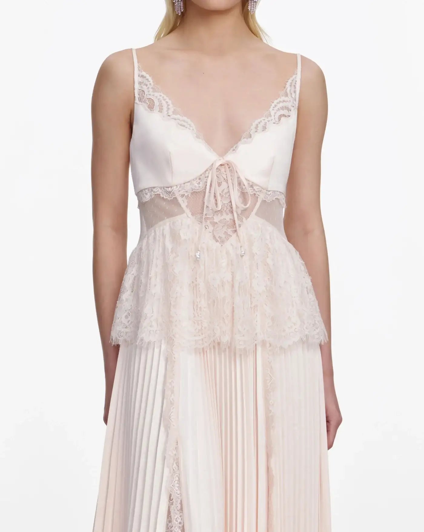 Vestido Self Portrait Blush Satin Lace Midi Dress SS26015MAP PINK SELF-PORTRAIT