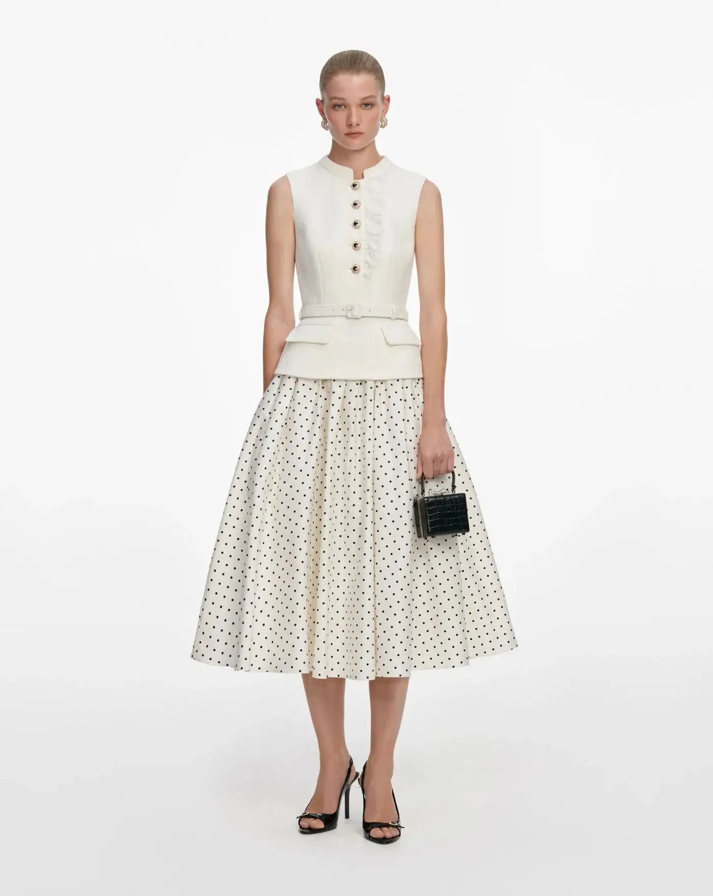 Vestido Self Portrait Cream Boucle Polka Dot Midi Dress SS26031MC CREAM SELF-PORTRAIT