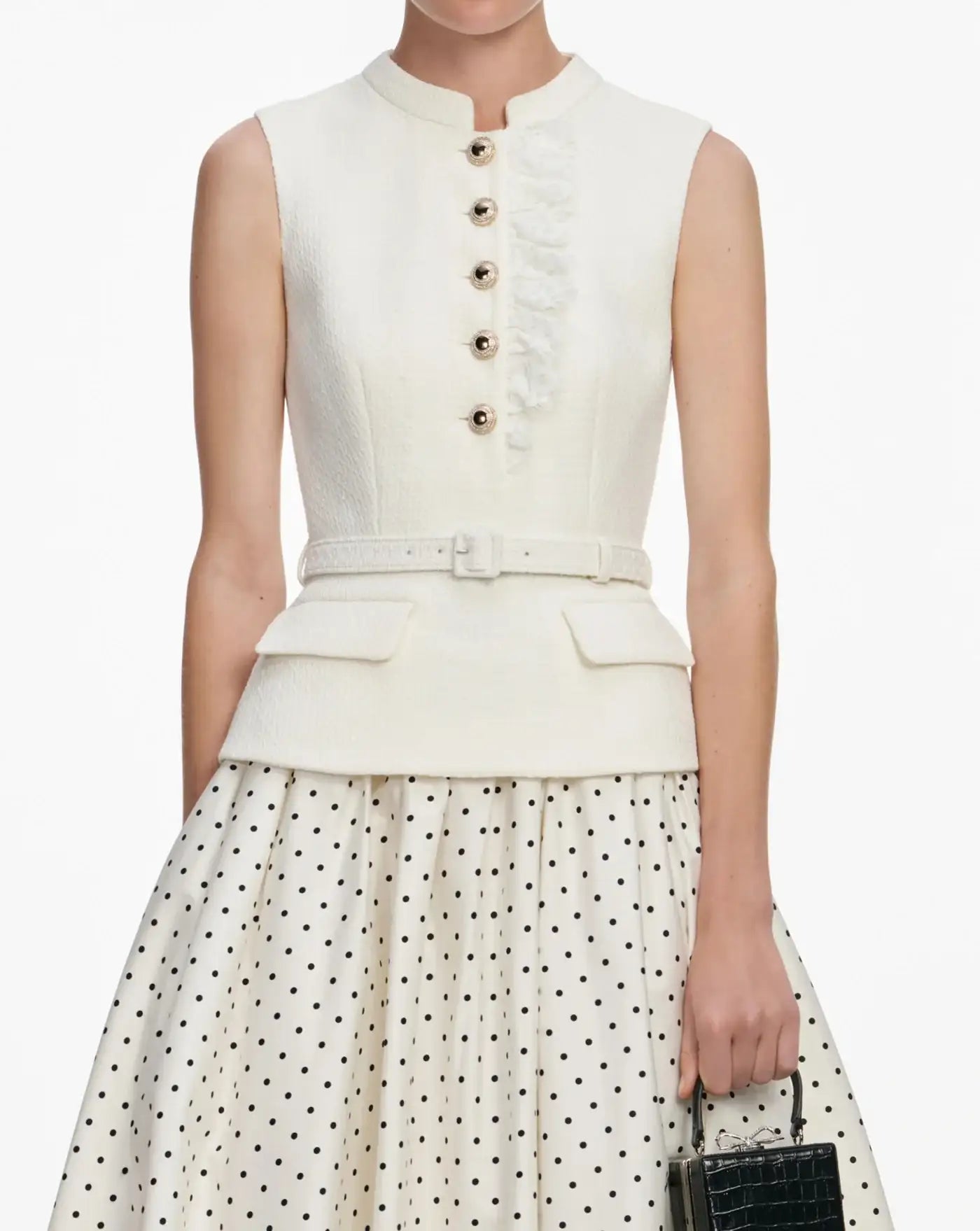 Vestido Self Portrait Cream Boucle Polka Dot Midi Dress SS26031MC CREAM SELF-PORTRAIT