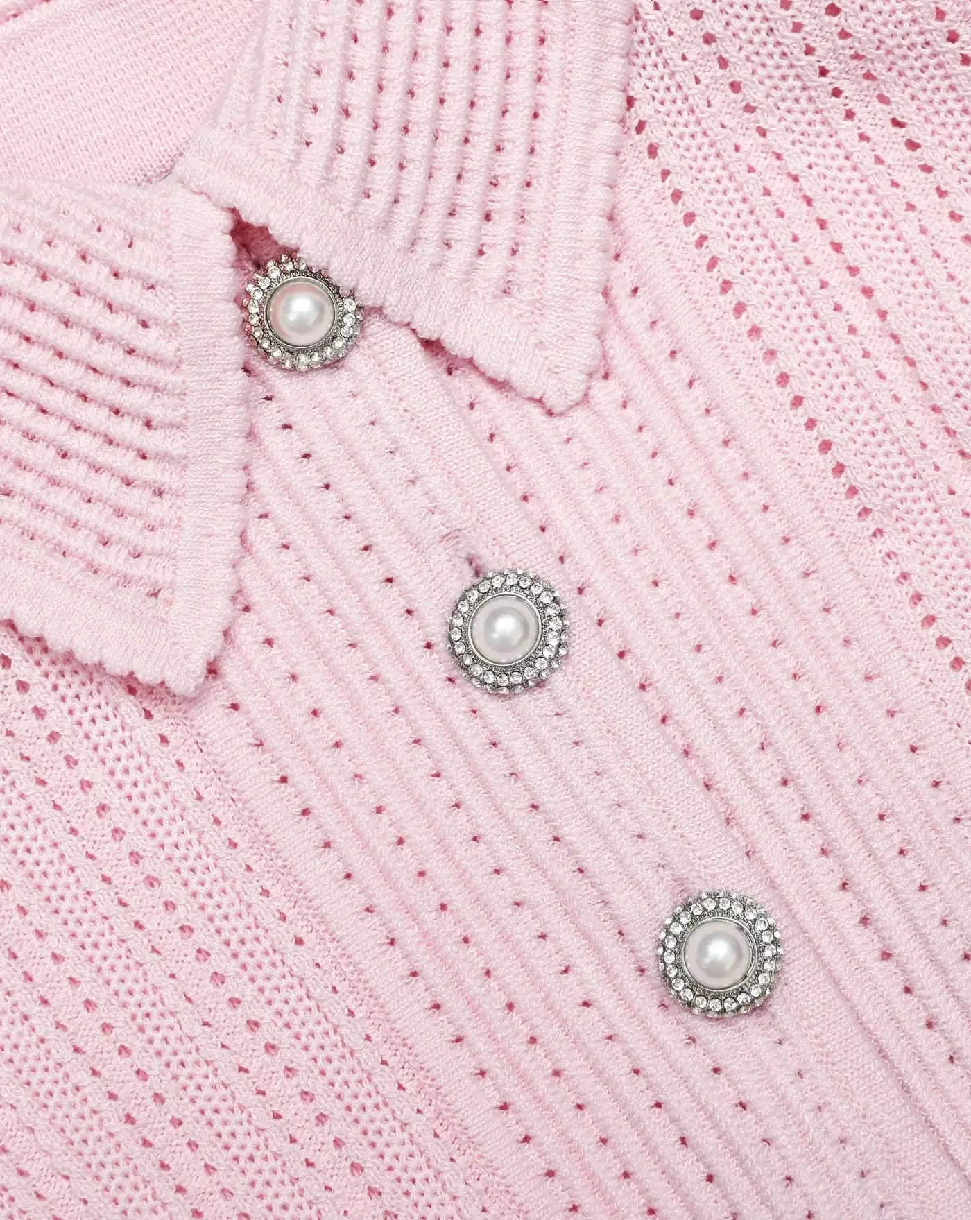 Vestido Self Portrait Pink Pointelle Peplum Knit Midi Dress SS26049MP PINK SELF-PORTRAIT