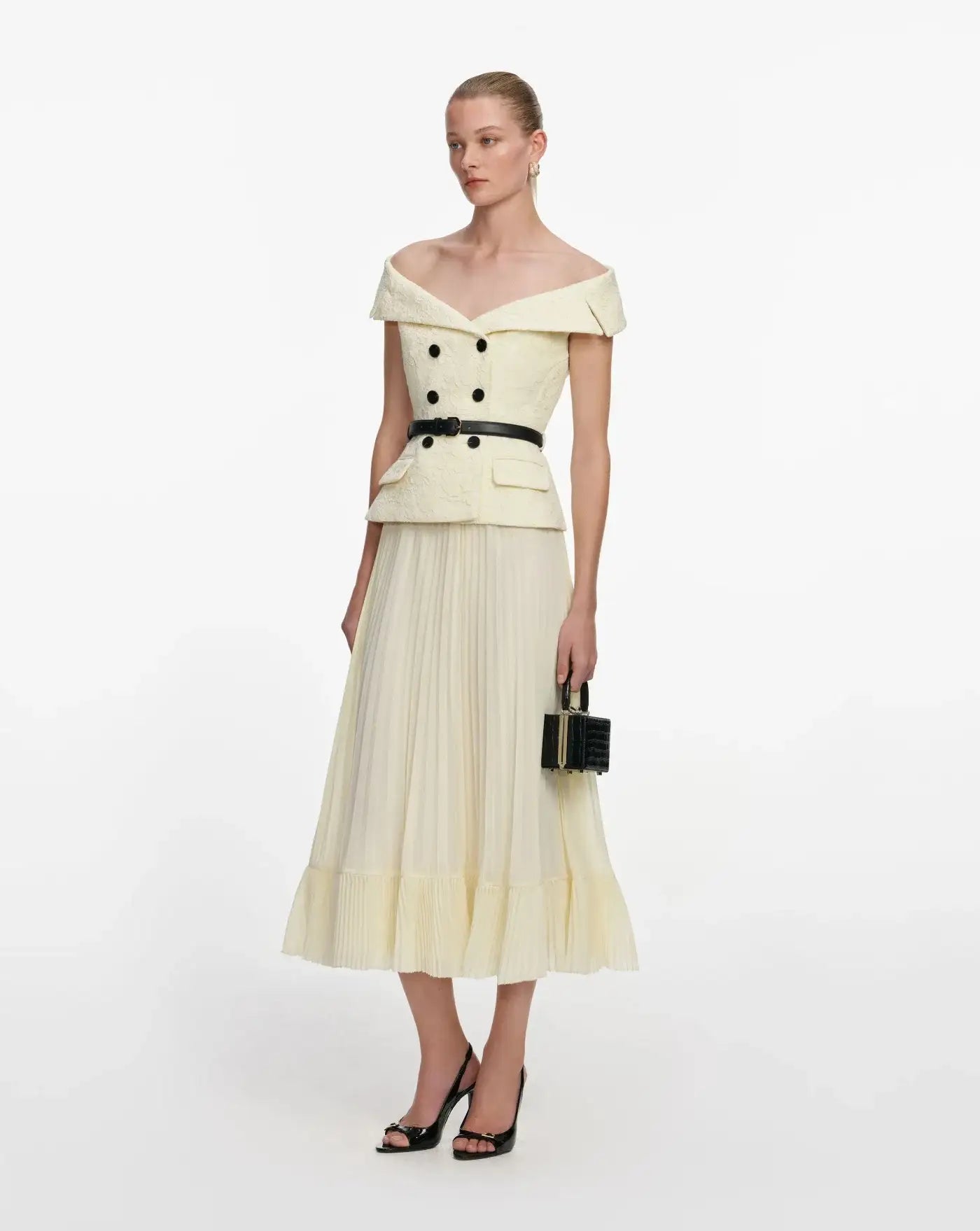 Vestido Self Portrait Yellow Lace Chiffon Midi Dress SS26093MAY YELLOW SELF-PORTRAIT