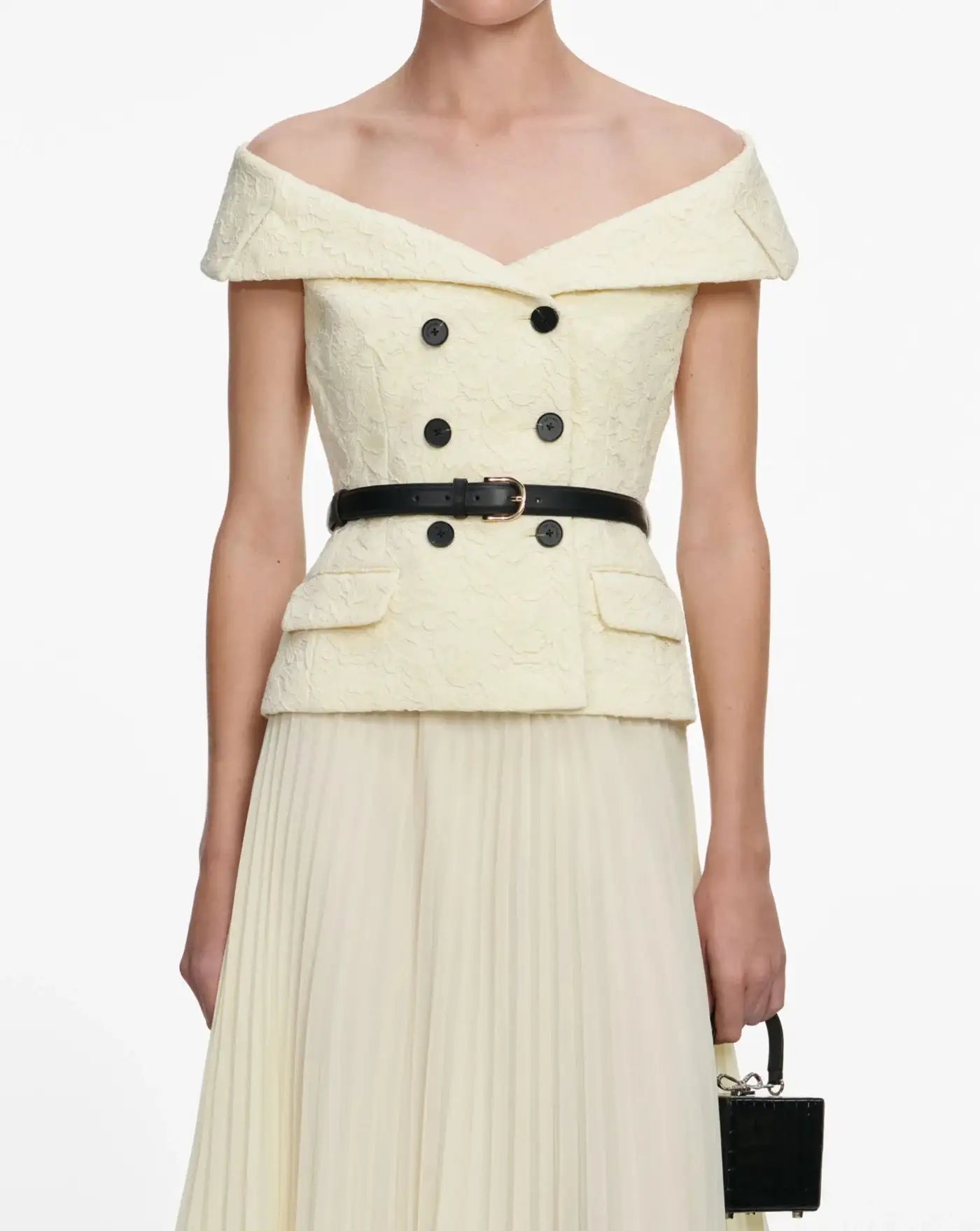 Vestido Self Portrait Yellow Lace Chiffon Midi Dress SS26093MAY YELLOW SELF-PORTRAIT