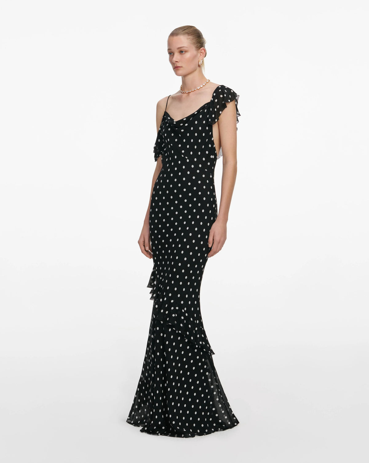 Vestido Self Portrait Black Polka Dot Georgette Maxi Dress SS26176XB BLACK SELF-PORTRAIT