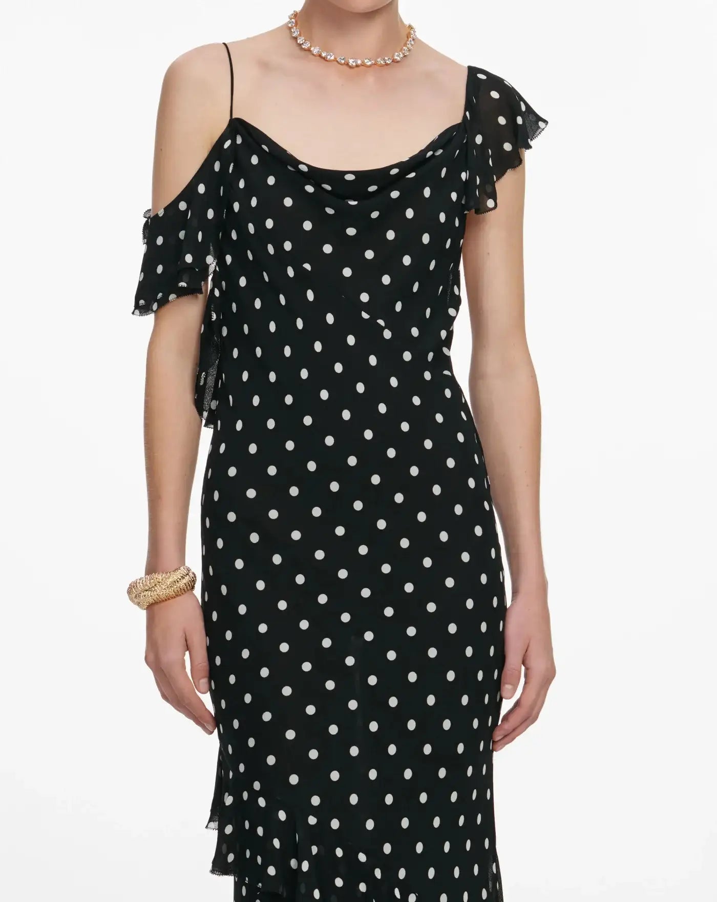 Vestido Self Portrait Black Polka Dot Georgette Maxi Dress SS26176XB BLACK SELF-PORTRAIT