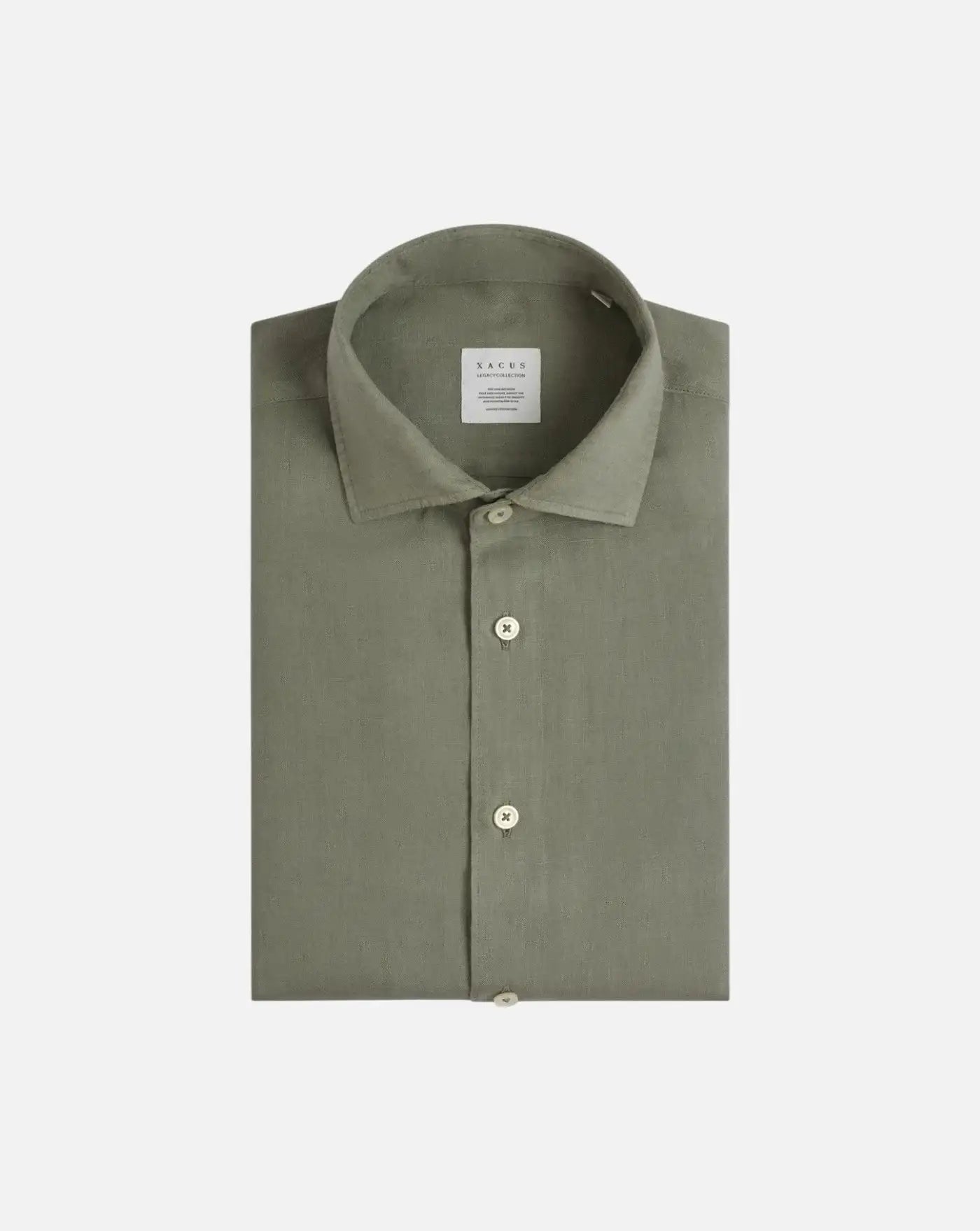 Camisa Cuello Francés Liso Lino Verde Militar 422ML 21191 646 XACUS