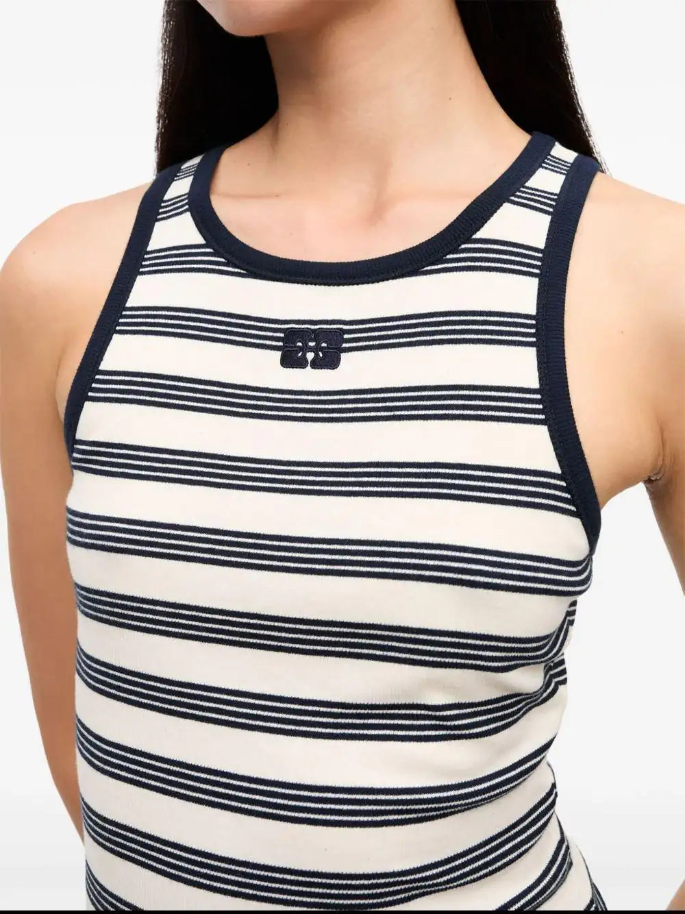Top Ganni Striped Soft Cotton Rib Tank Top T4144 683 GANNI