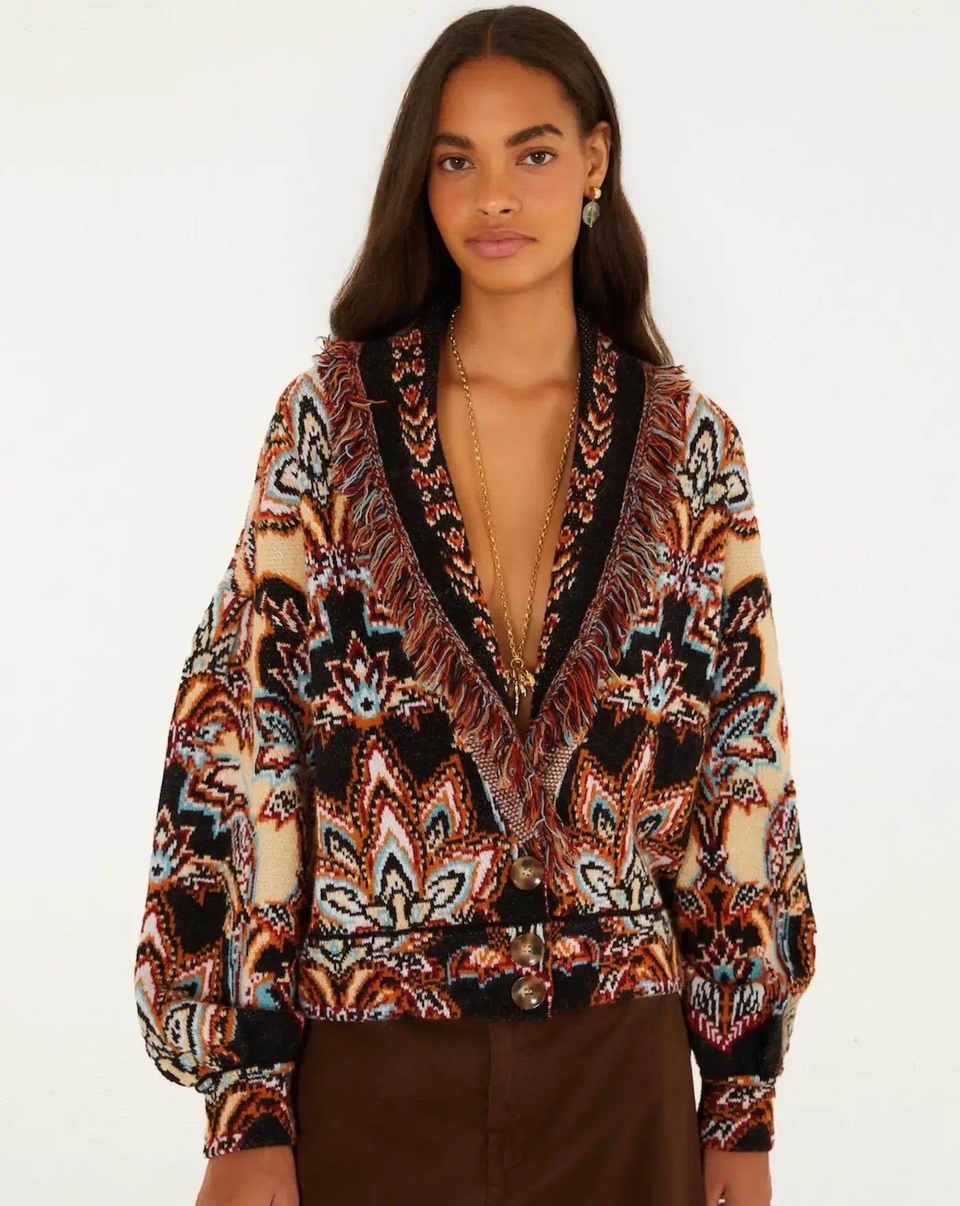 Cardigan Farm Rio Tapestry Dream Cream Knit Fringe <BR/> 360278 26086 TAPESTRY DREAM FARM RIO