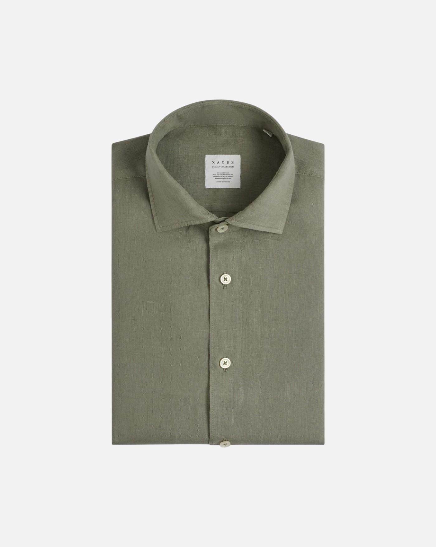 Camisa Cuello Francés Liso Lino Verde Militar 422ML 21191 646 XACUS