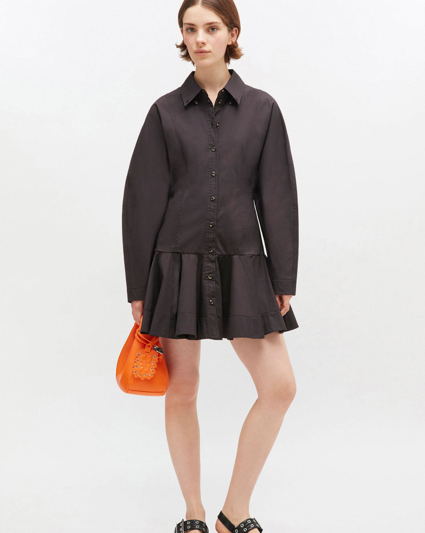 Vestido Ganni Stretch Cotton Buttoned Mini Dress W1001 099 GANNI