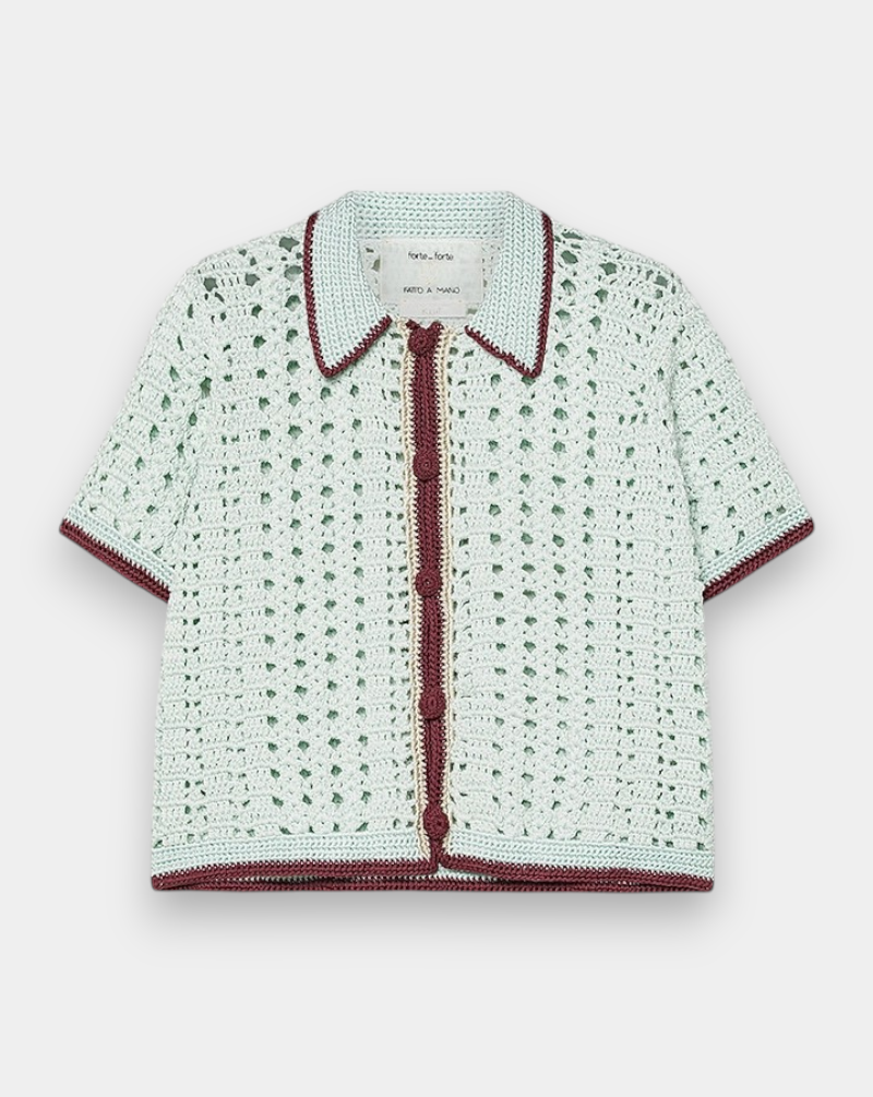 Blusa Forte Forte Cable Luxe Handmade Crochet Polo Shirt 14933 6081 FORTE FORTE