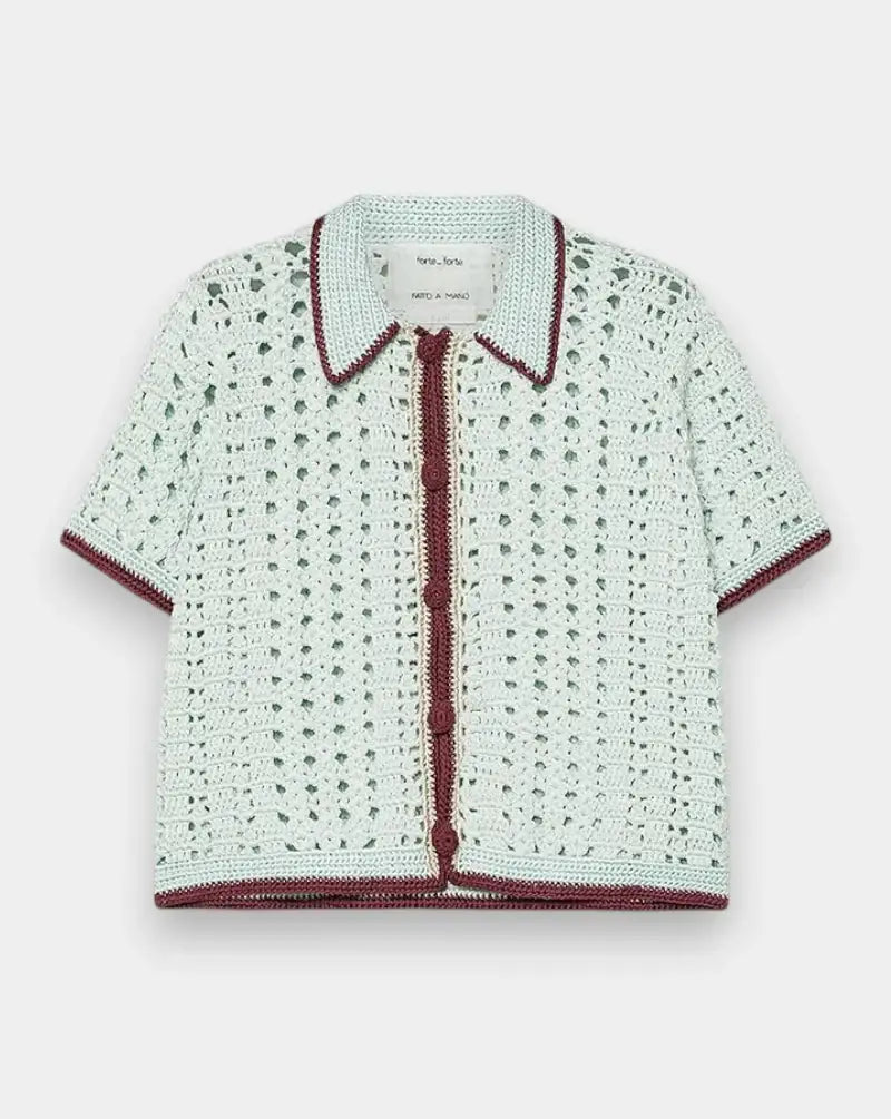 Blusa Forte Forte Cable Luxe Handmade Crochet Polo Shirt 14933 6081 FORTE FORTE