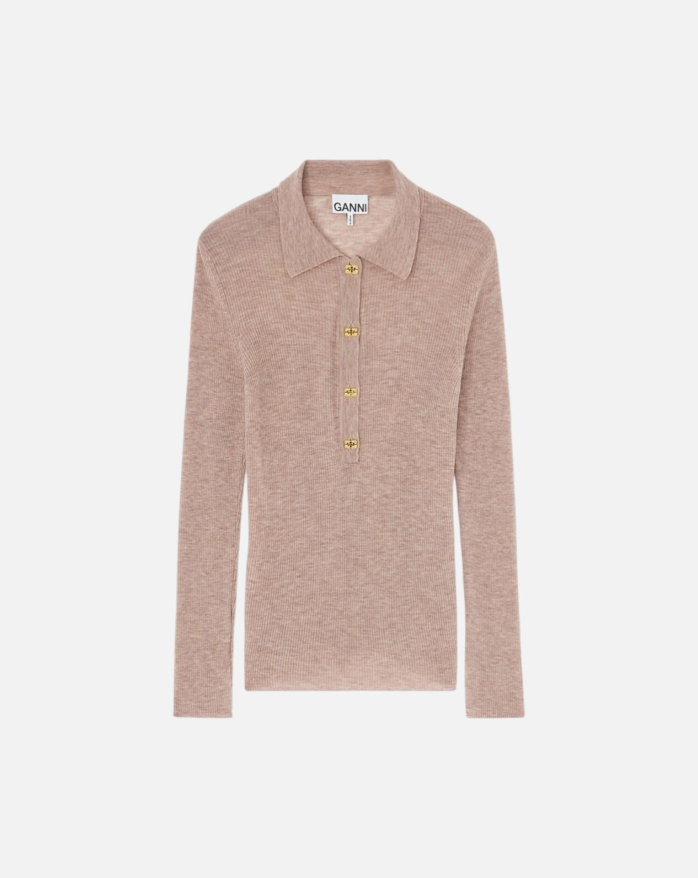 Polo de lana fina Ganni<BR/> A1070281 883 SAFARI GANNI