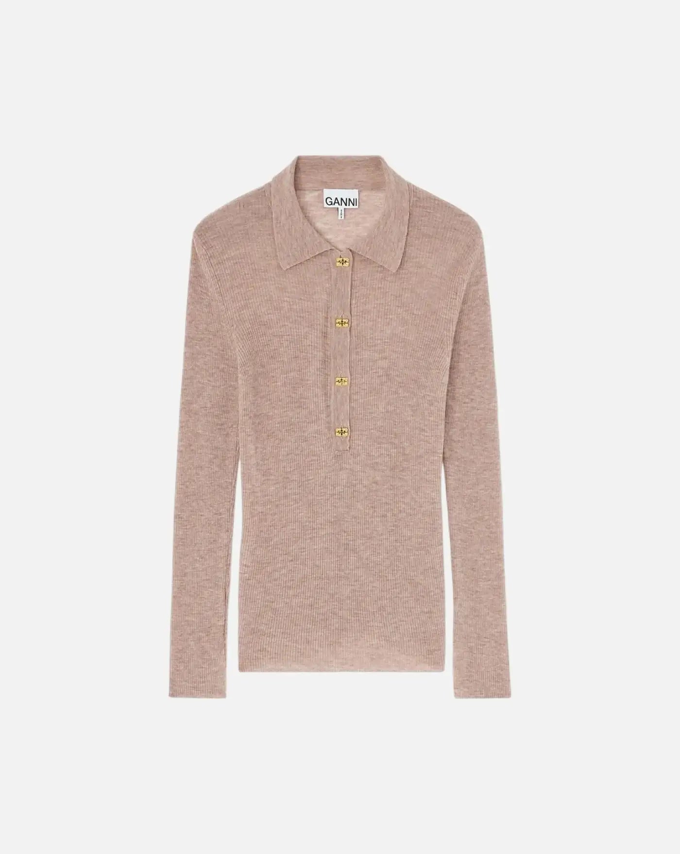 Polo de lana fina Ganni<BR/> A1070281 883 SAFARI GANNI