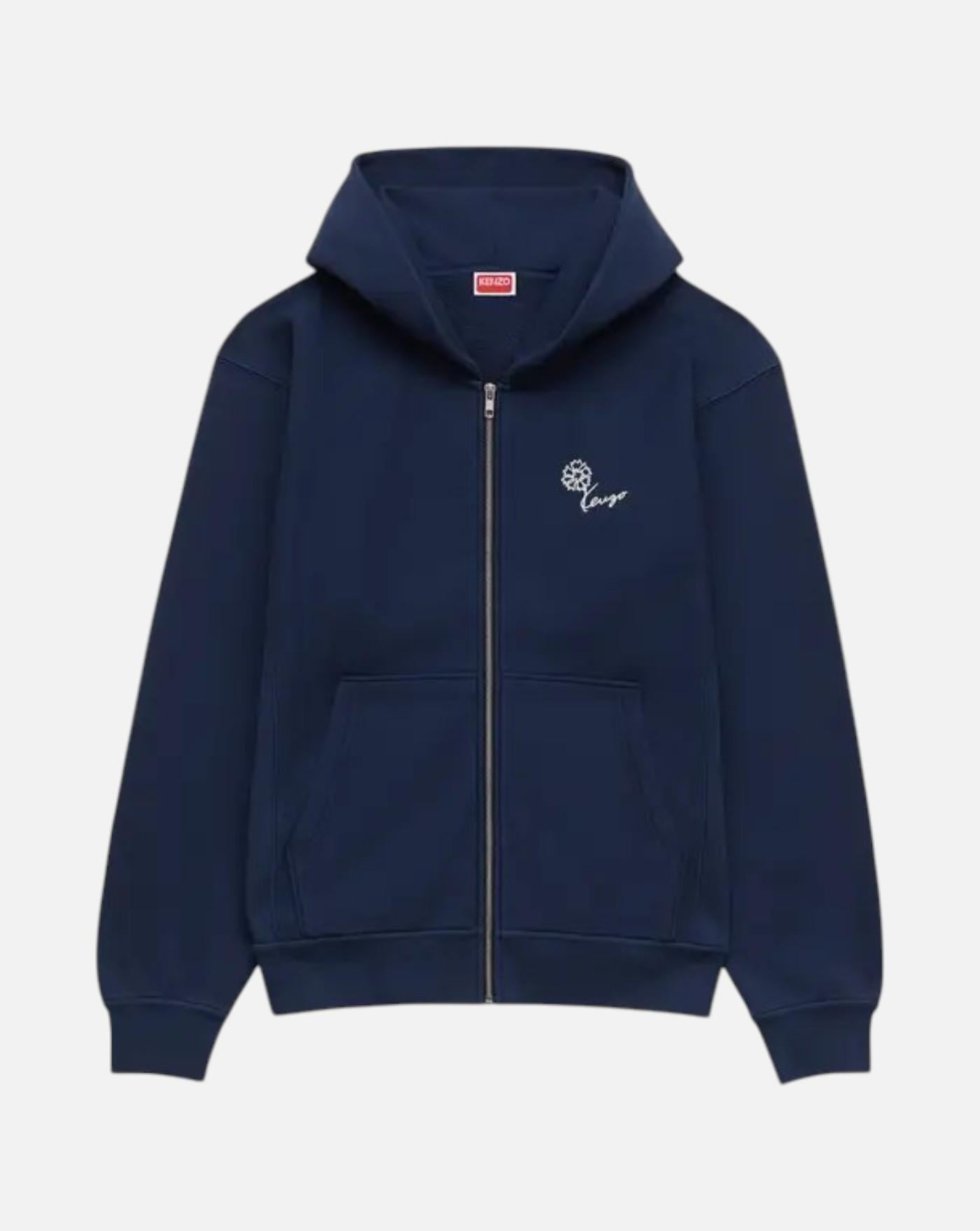 Sudadera con capucha y cremallera de algodón bordada 'KENZO Tulip'<BR/><BR/> FG65HO2714MJ 79 BLUE BLACK KENZO