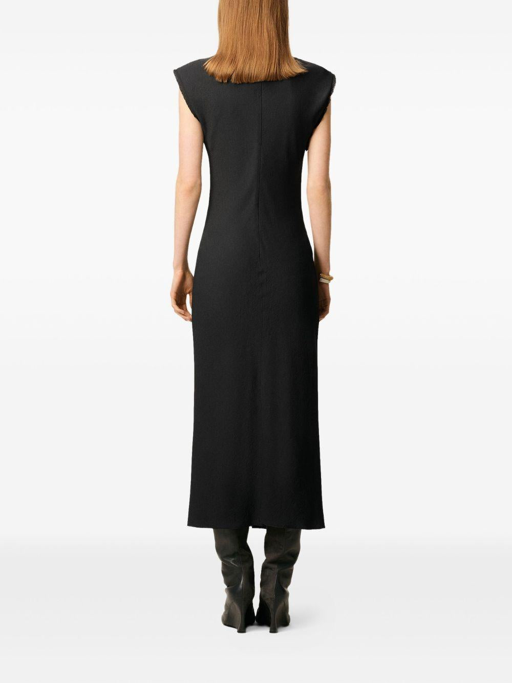 Vestido Ami Paris Black Long Raw Edge Details Dress FDR626VI0039 020 AMI PARIS