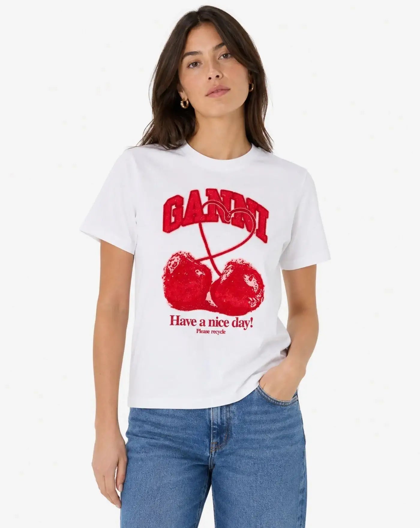Camiseta Ganni Basic Cotton Jersey Cherry with Caviar<BR/> A1050247 151 GANNI