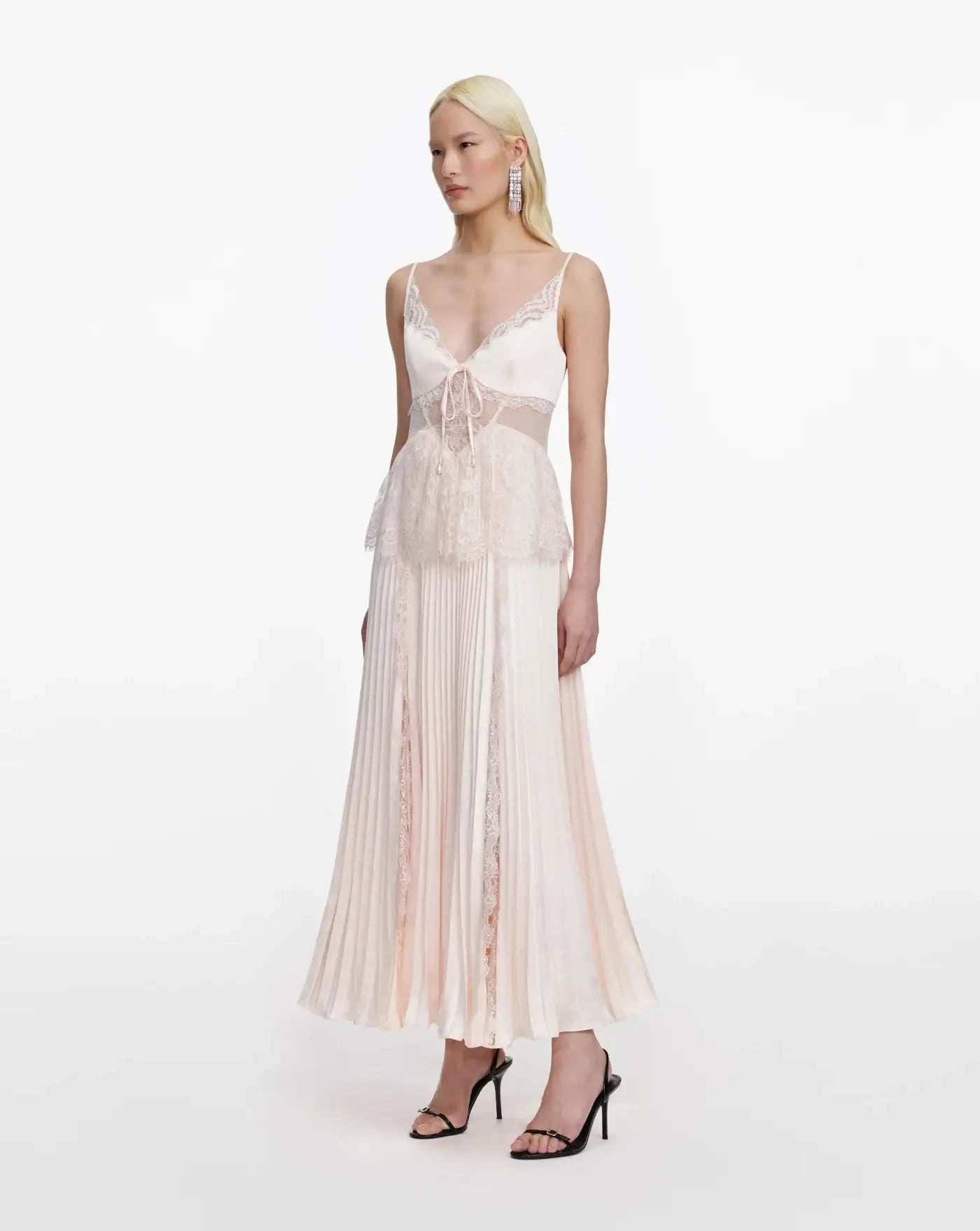Vestido Self Portrait Blush Satin Lace Midi Dress SS26015MAP PINK SELF-PORTRAIT